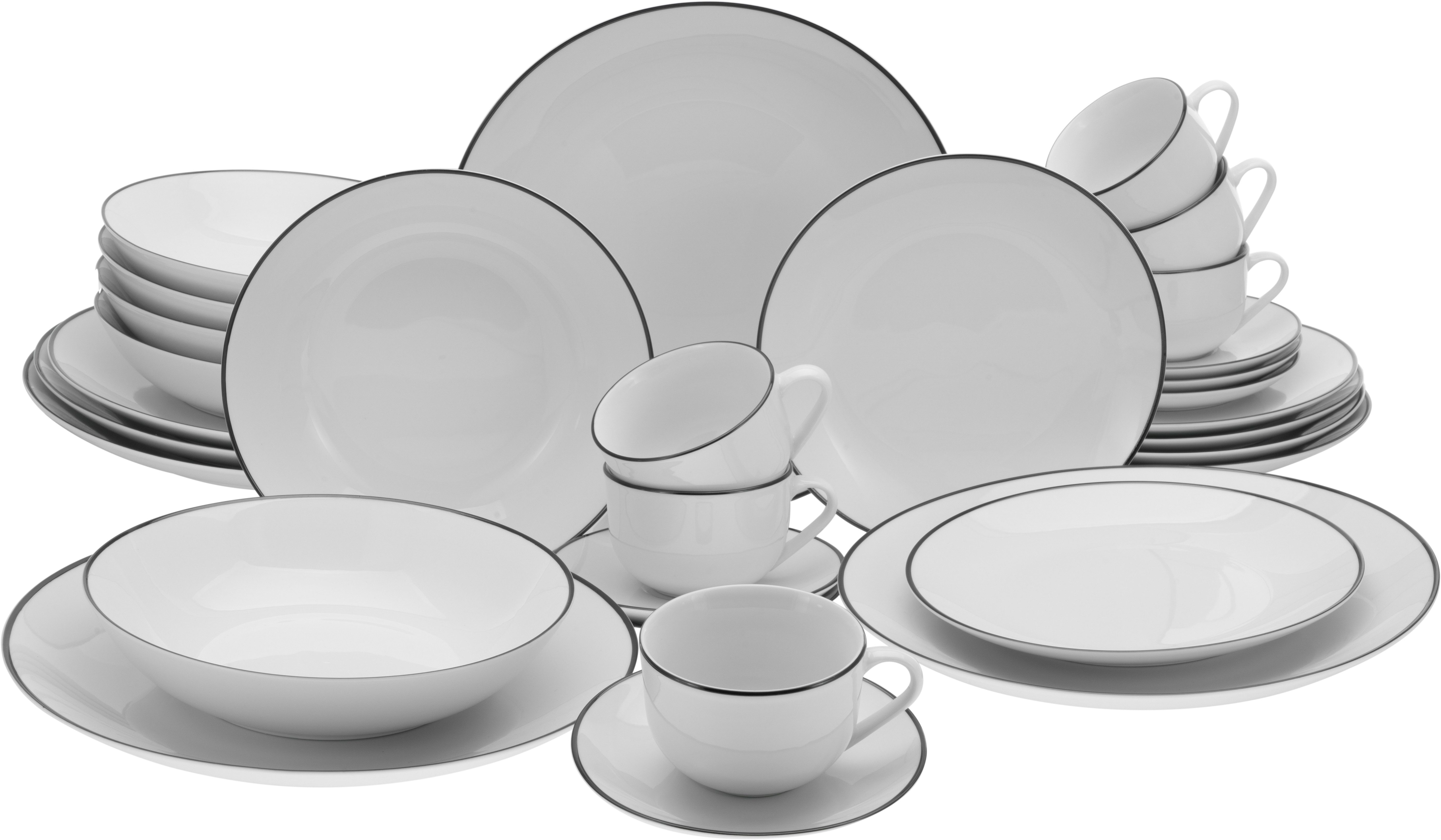 OTTO home Geschirr-Set Mareen (30-tlg), 6 Personen, Porzellan, Moderne Optik, Zeitloses Design, Trendige Form