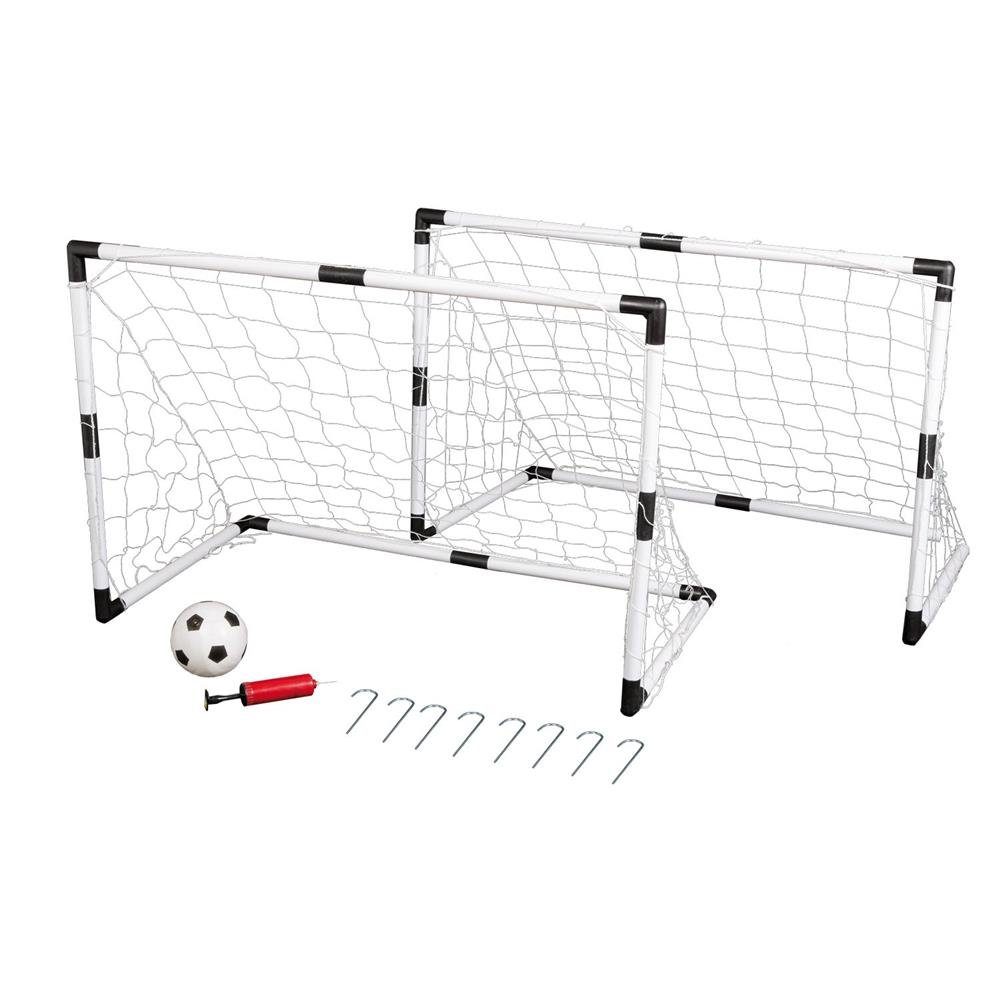 Idena Fußballtor 40465 Mini-Fußballtor-Set (Set, 2 Kinderfussballtore mit Netz, Ball und Ballpumpe), 2 Mini Fußballtore aus Kunststoff mit Netz, Ball und Ballpumpe, 8 Befestigungs-Heringe, Kinderfussballtore, Outdoorspielzeug, Gartenspielzeug, Spielzeug für Draußen