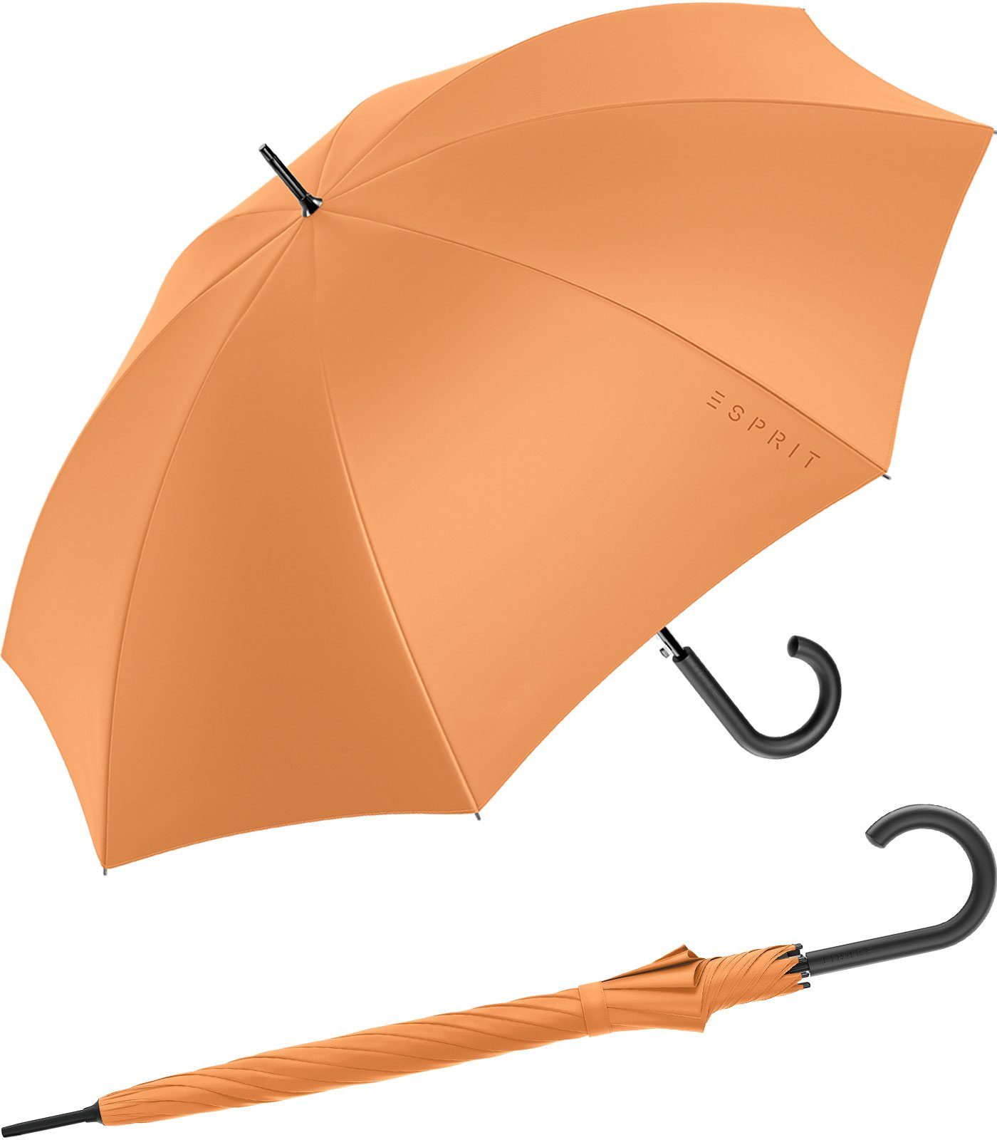 Esprit Langregenschirm Damen-Regenschirm mit Automatik FJ 2023, groß und stabil, in den Trendfarben orange