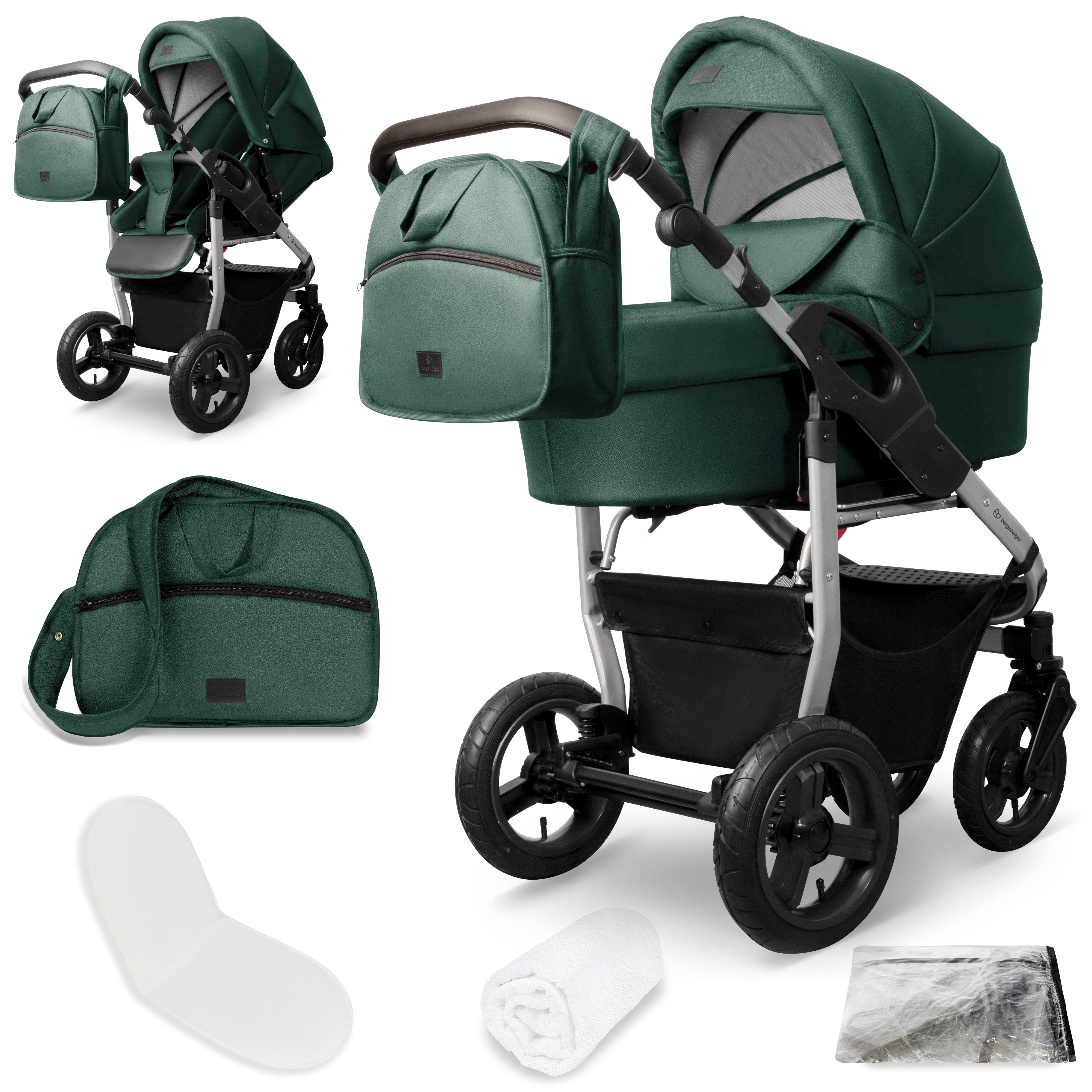 bergsteiger Kombi-Kinderwagen Babywagen Capri 3in1, Kombikinderwagen Komplettset, (10-tlg)