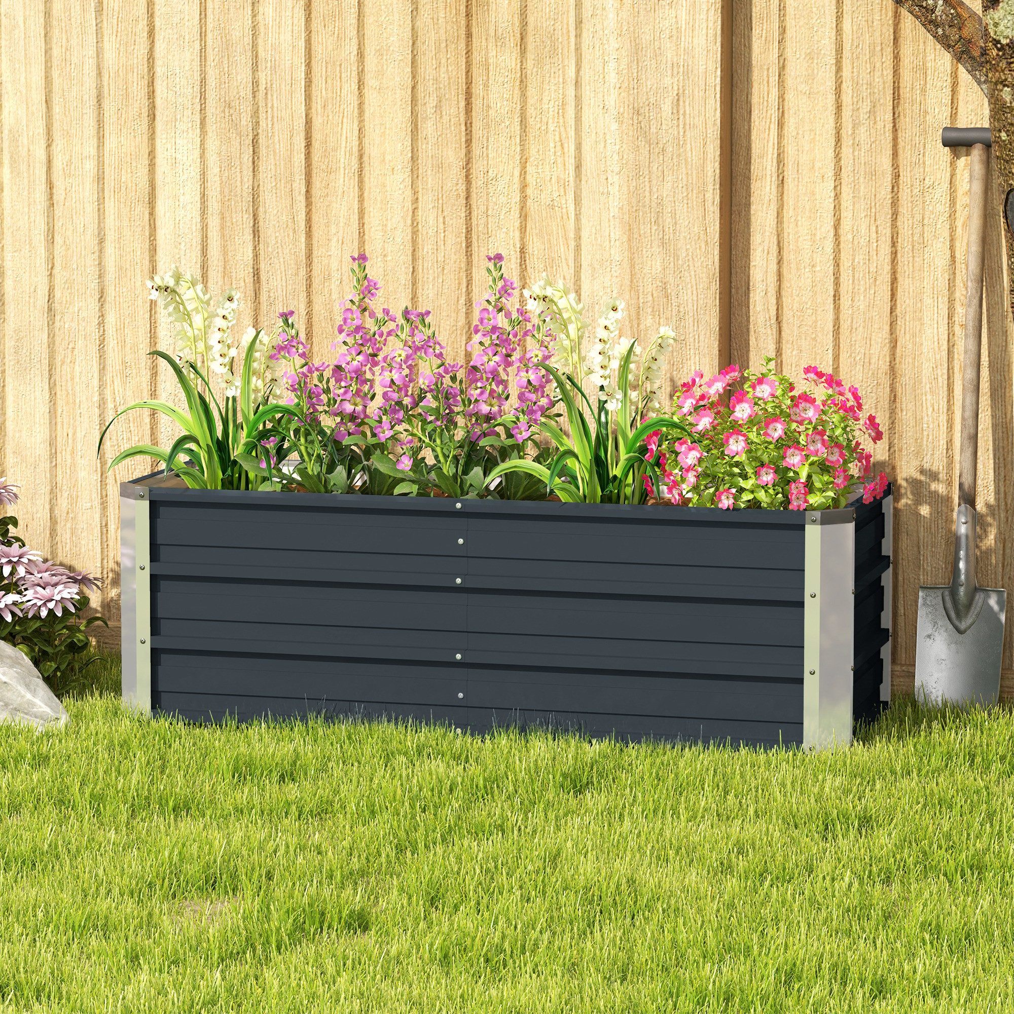 CHICFURN Hochbeet Gartenbeet aus Stahl, Pflanz- und Blumenkasten für Gemüse & Blumen (Packung, 1 St., mit Handschuhen, geeignet für Garten und Anbau im Außenbereich), Grau, Maße 125 x 47 x 40 cm