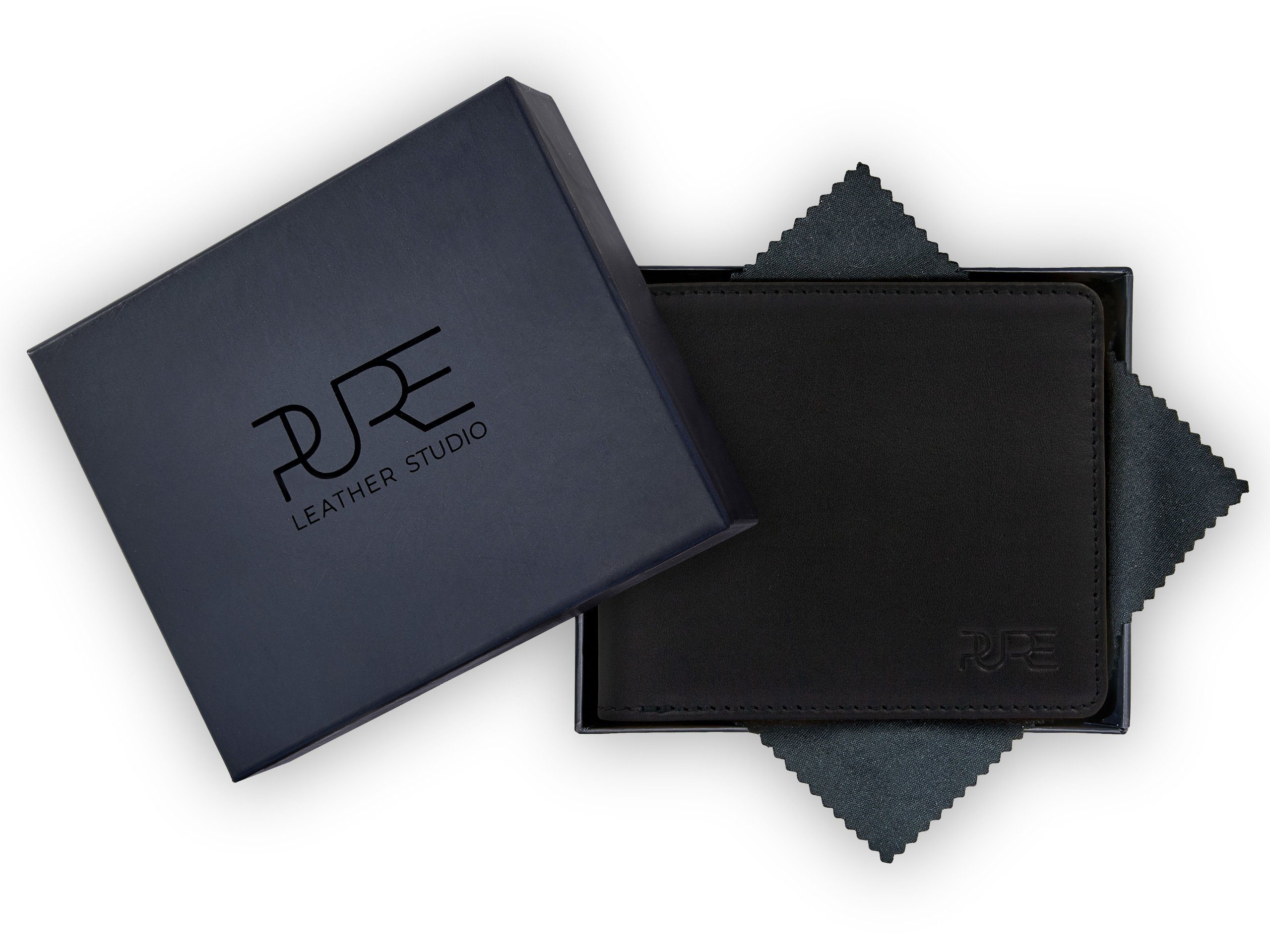 RFID Geschenkbox), geprüftem Leather PURE Geldbörse (Lieferung Studio mit Bifold CASTOR Bifold Geldbeutel black in Herren Brieftasche Schutz Portemonnaie midnight