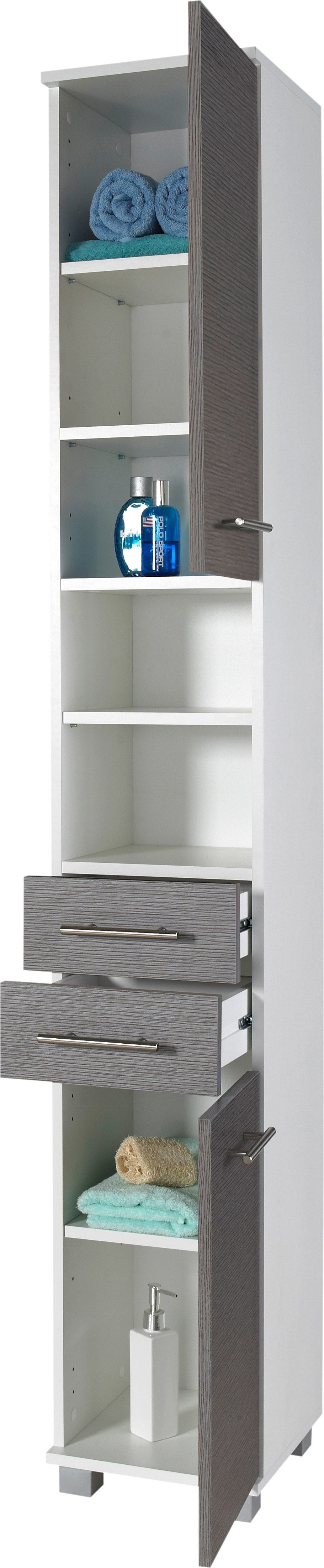 weiß/eschefarben grau Schubkästen verstellbare 2 2 cm, Hochschrank Palermo Schildmeyer & Türen 30 Einlegeböden, Breite