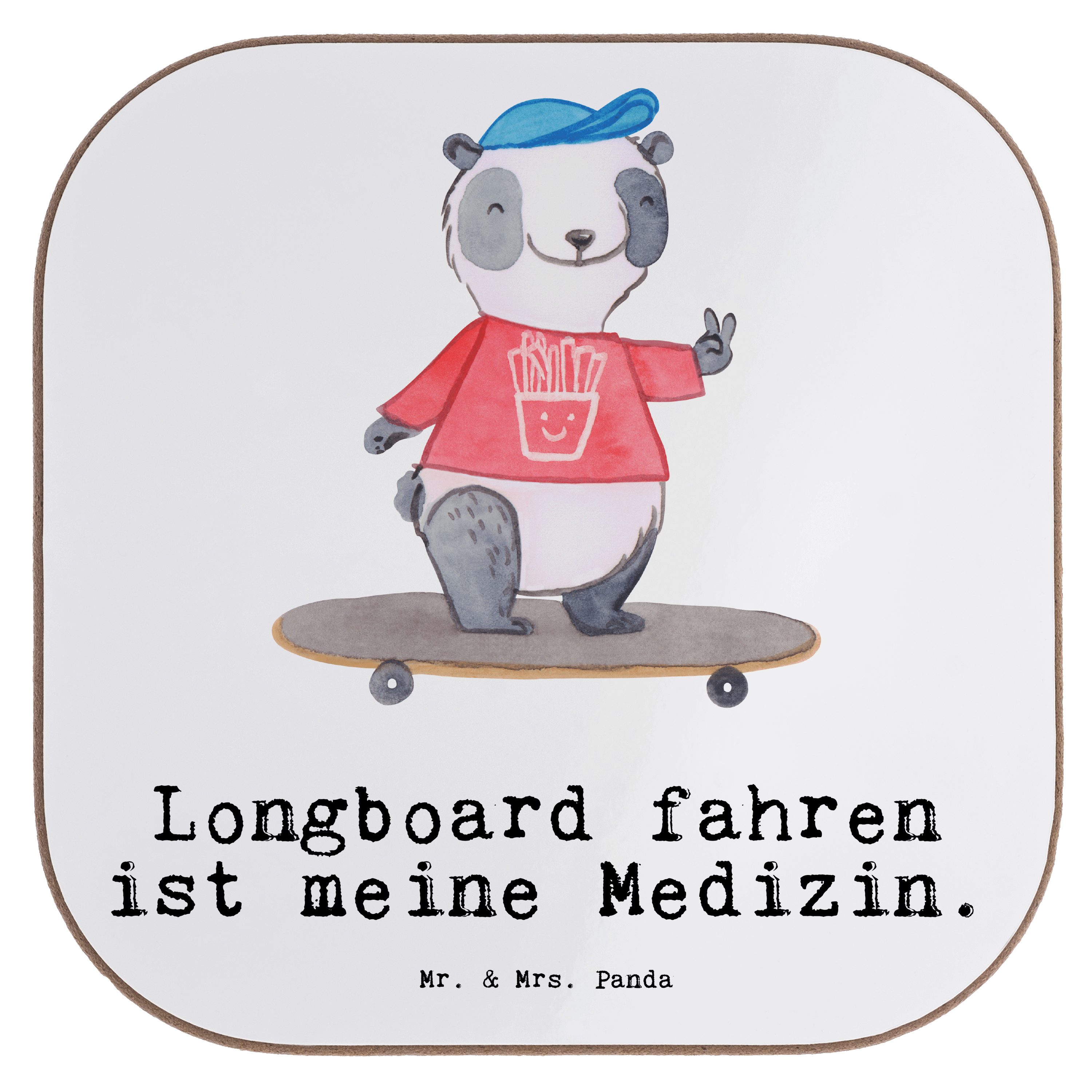 Panda Untersetzer Mrs. Getränkeuntersetzer Longboard Mr. - & fahren 1-tlg. Medizin Geschenk, Gläser, Panda - Weiß