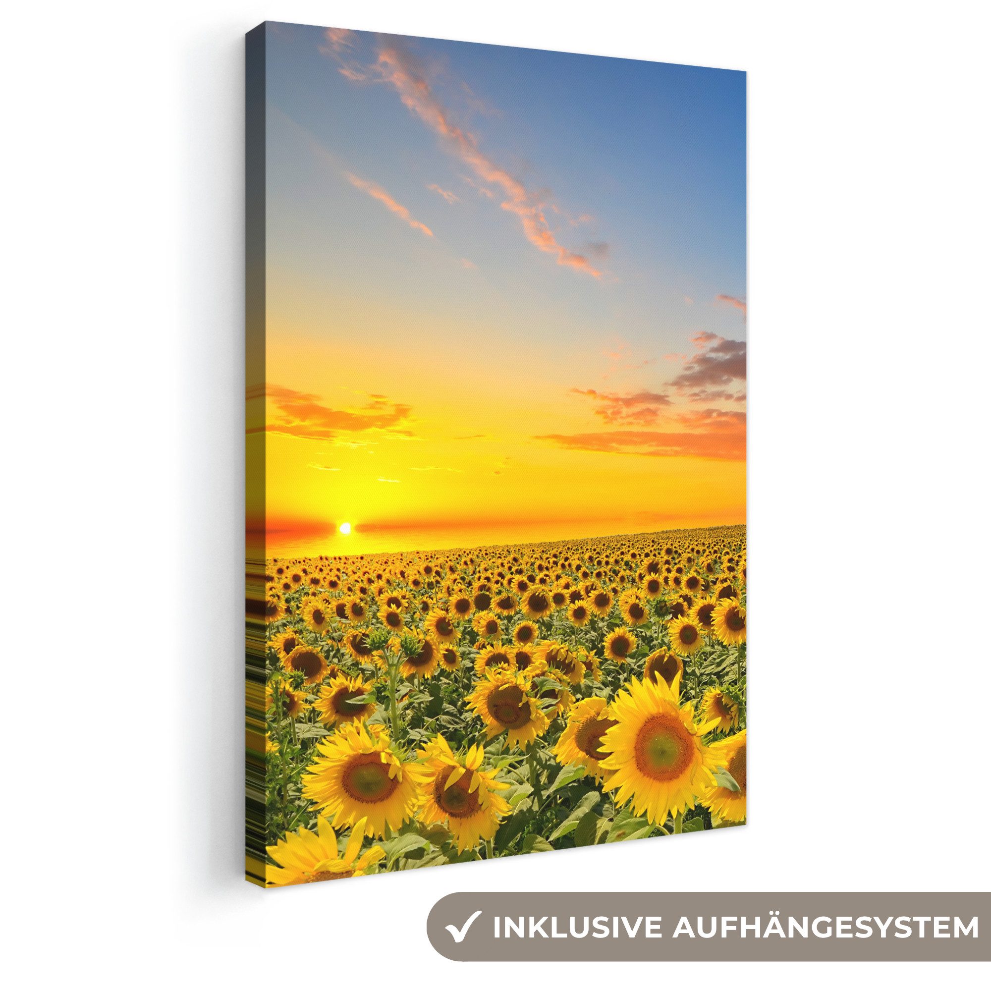 OneMillionCanvasses® Leinwandbild Blumen – Sonnenblume – Sonnenuntergang – Nacht – Orange, Fotodruck (1 St), Leinwand Canvas Wandbild, Wanddekoration 20x30 cm