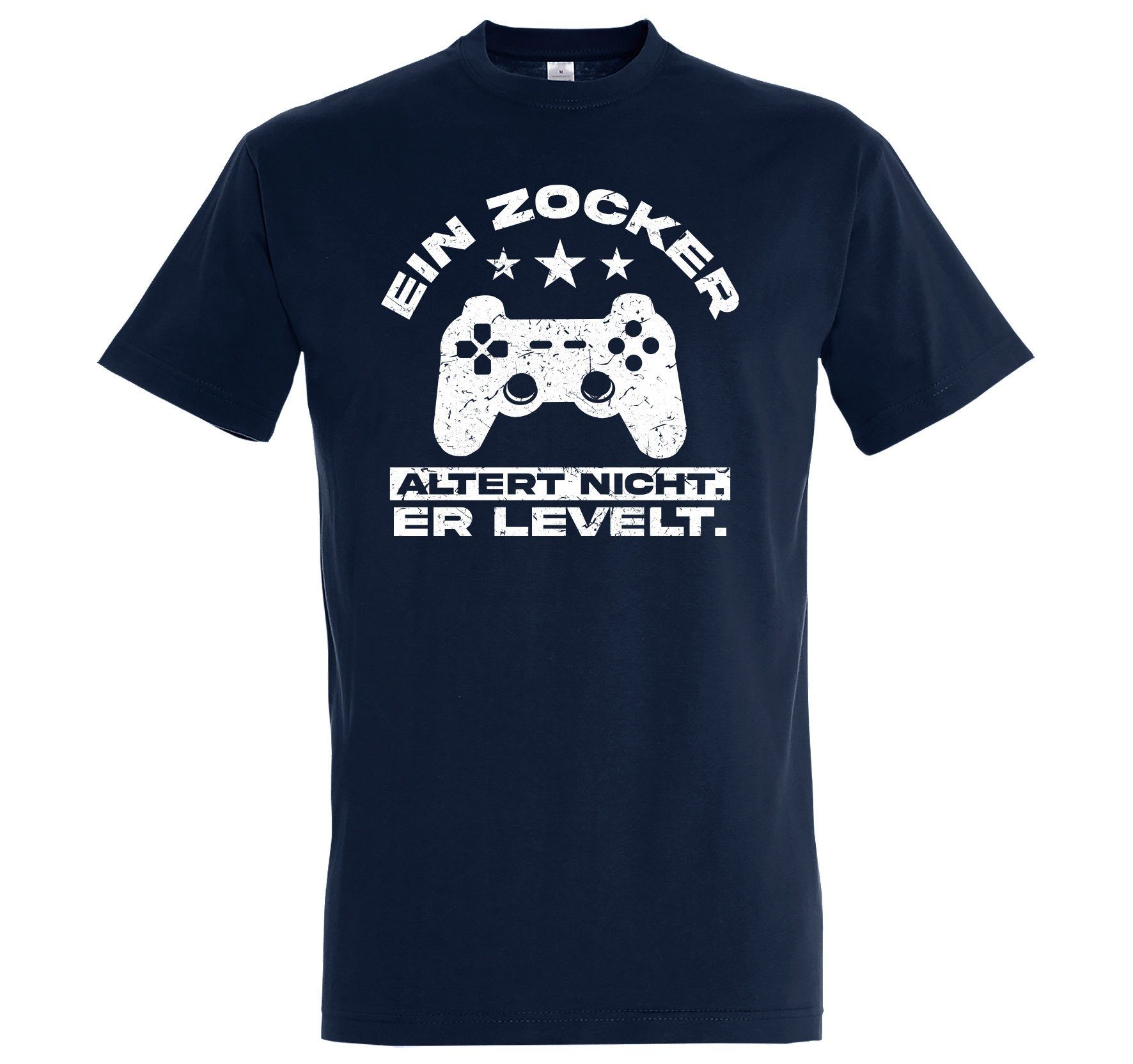 T-Shirt altert Shirt LEVELT! Navy Designz mit Herren Youth Ein Controller Zocker nicht, er Frontprint