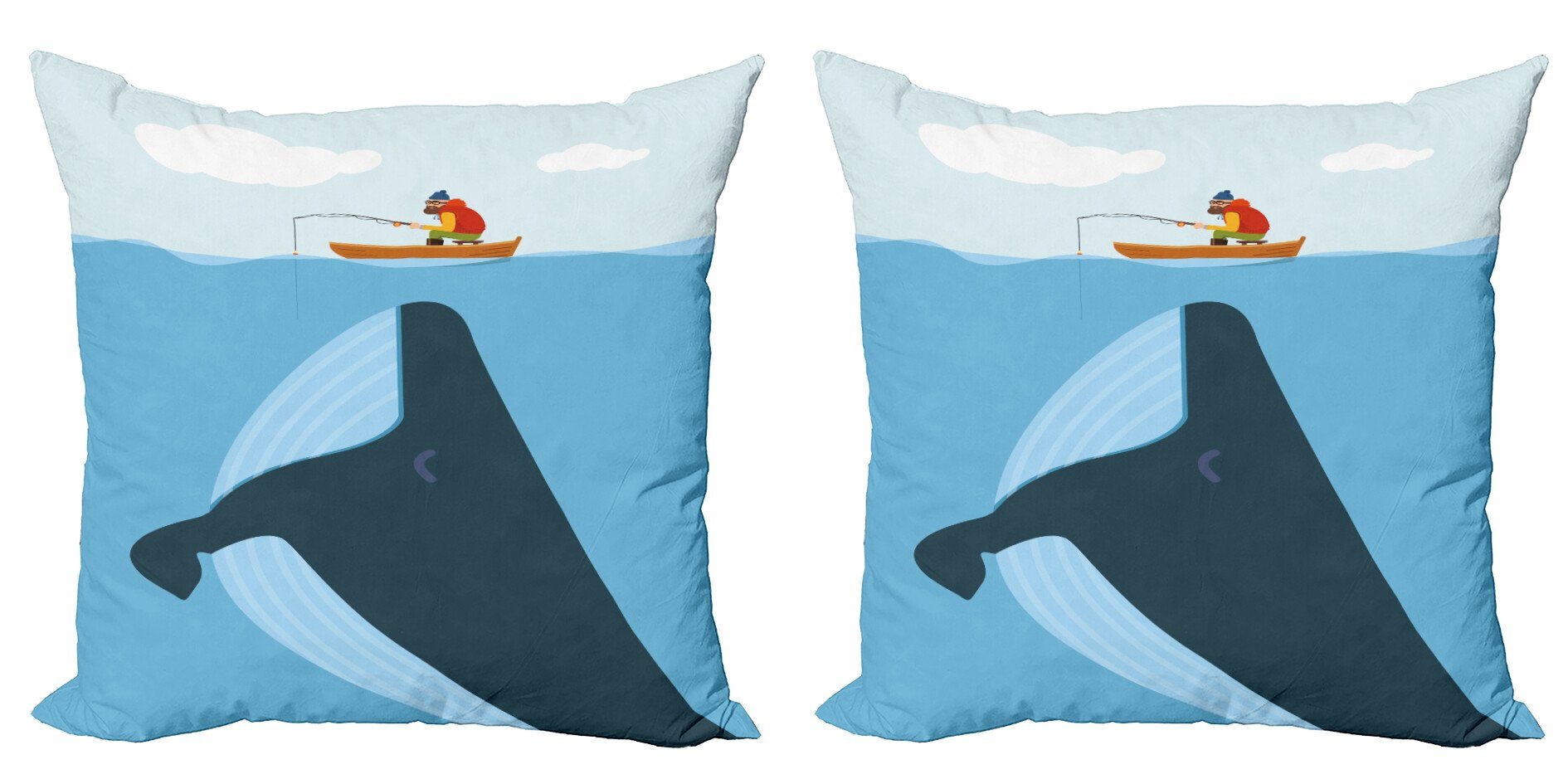 Kissenbezüge Modern Accent Doppelseitiger Digitaldruck, Abakuhaus (2 Stück), Walfisch Sonnenschiff Cartoon
