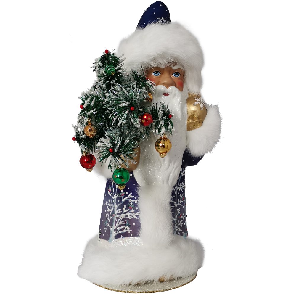 Schatzhauser Weihnachtsmann Väterchen Frost mit Gansfederbaum blau 40cm Pappmache (1 St), handbemalt