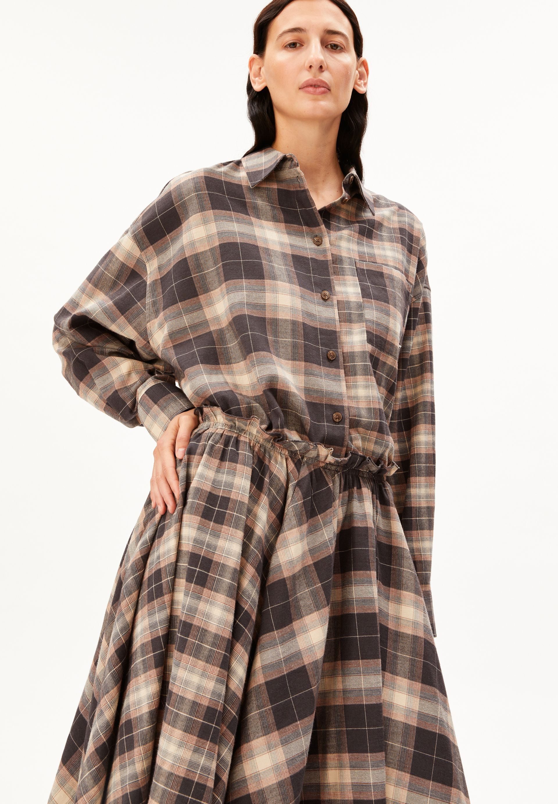 Armedangels Langarmbluse NALAANI PATCHED CHECK Bluse aus 100% Bio-Baumwolle Oversized Fit