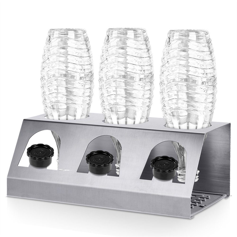 KING DO WAY Flaschenhalter, (Abtropfständer aus Edelstahl, 1-St., für 3 Glasflaschen), Abtropfständer für Crystal und Emil Flaschen, Streambrush Abtropfgestell inkl. Flaschenbürste, Abtropfmatte