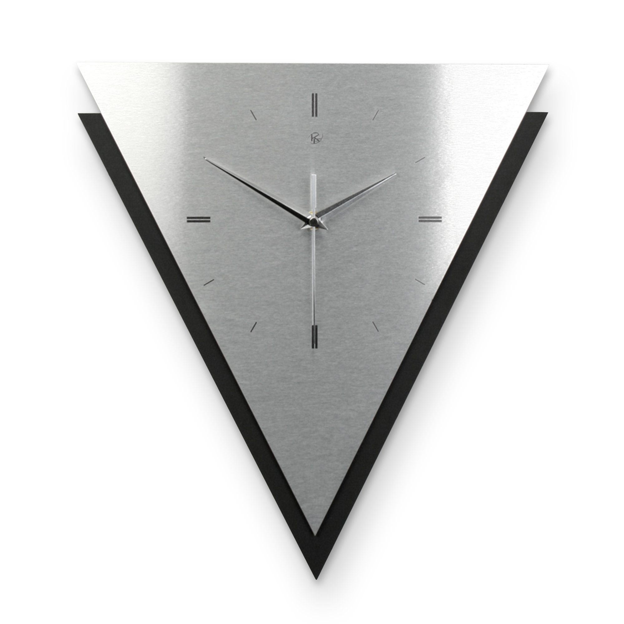 Kreative Feder Wanduhr Dreieckige 3D Designer-Wanduhr „Silver“ in modernem Metallic-Look (ohne Ticken; Funk- oder Quarzuhrwerk; elegant, außergewöhnlich, modern)