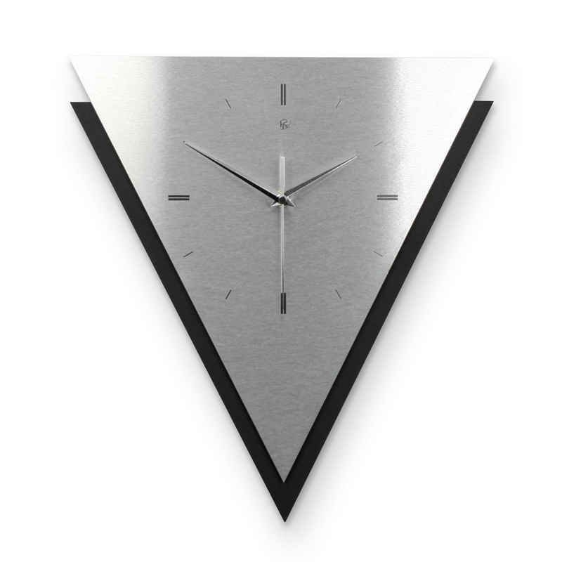 Kreative Feder Wanduhr Dreieckige 3D Designer-Wanduhr „Silver“ in modernem Metallic-Look (ohne Ticken; Funk- oder Quarzuhrwerk; elegant, außergewöhnlich, modern)