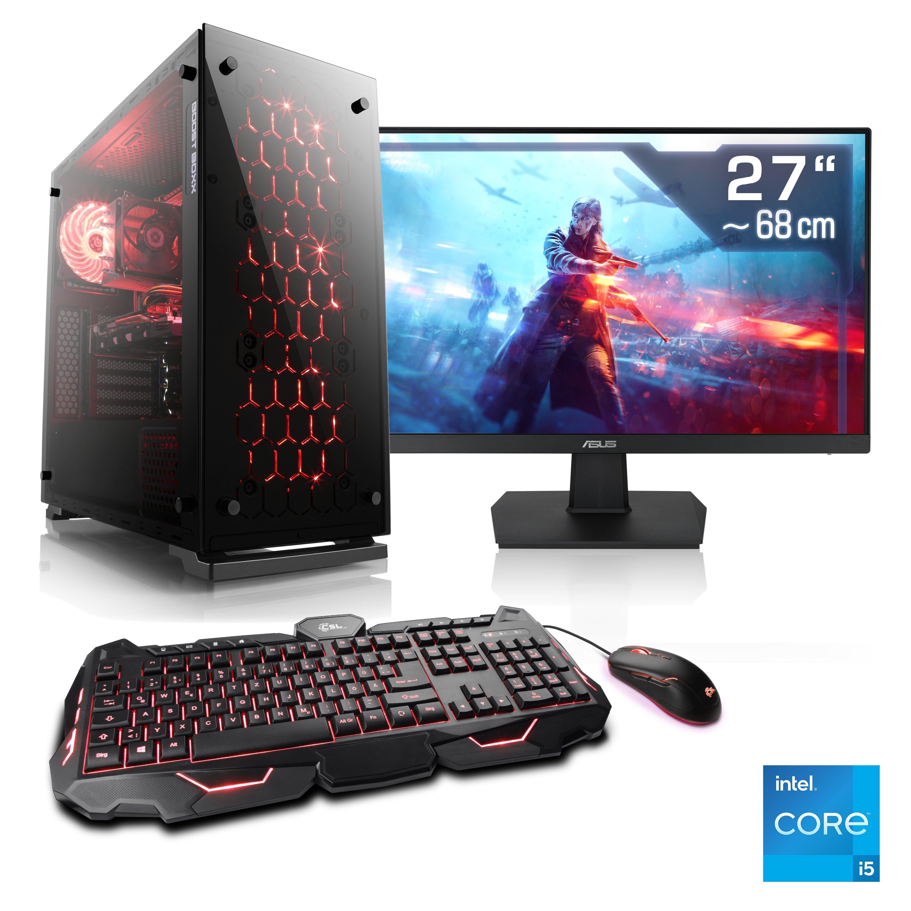 CSL Speed V25139 Gaming-PC-Komplettsystem (27", Intel® Core i5 12400F, GeForce RTX 3050, 16 GB RAM, 1000 GB SSD)