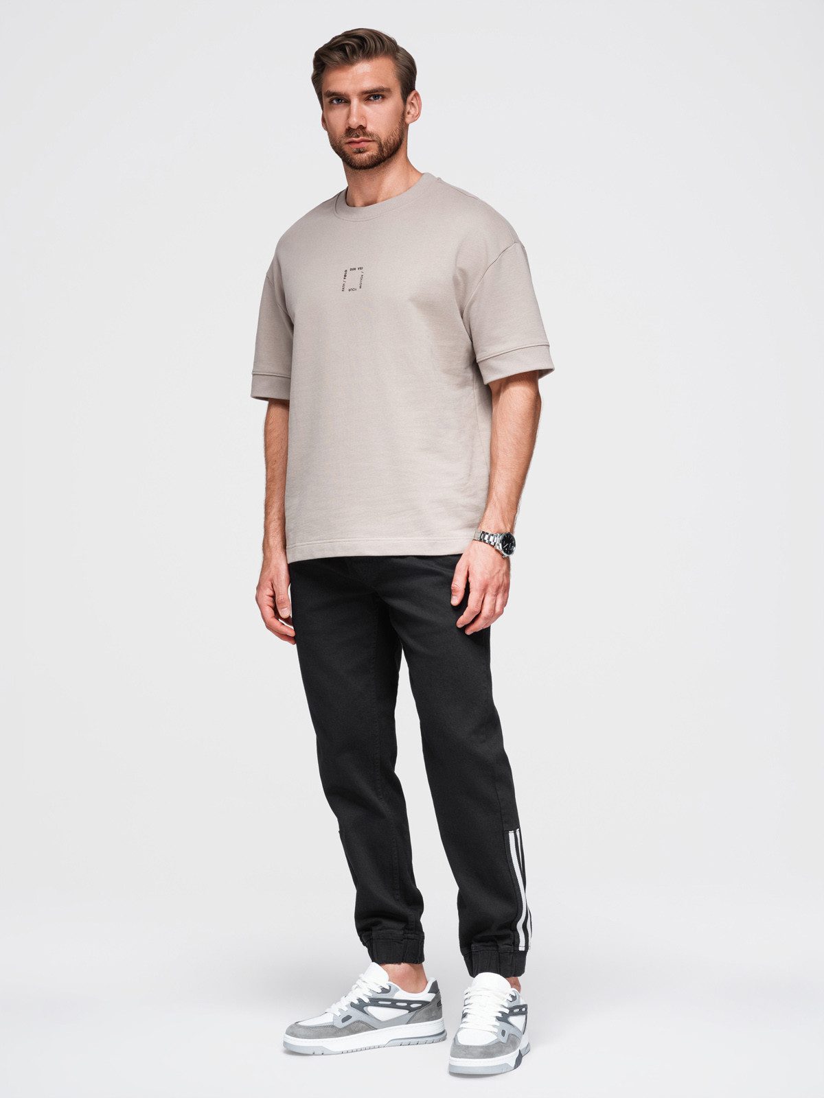 OMBRE Jeggings Herren-Jogginghose aus Denim mit Streifen