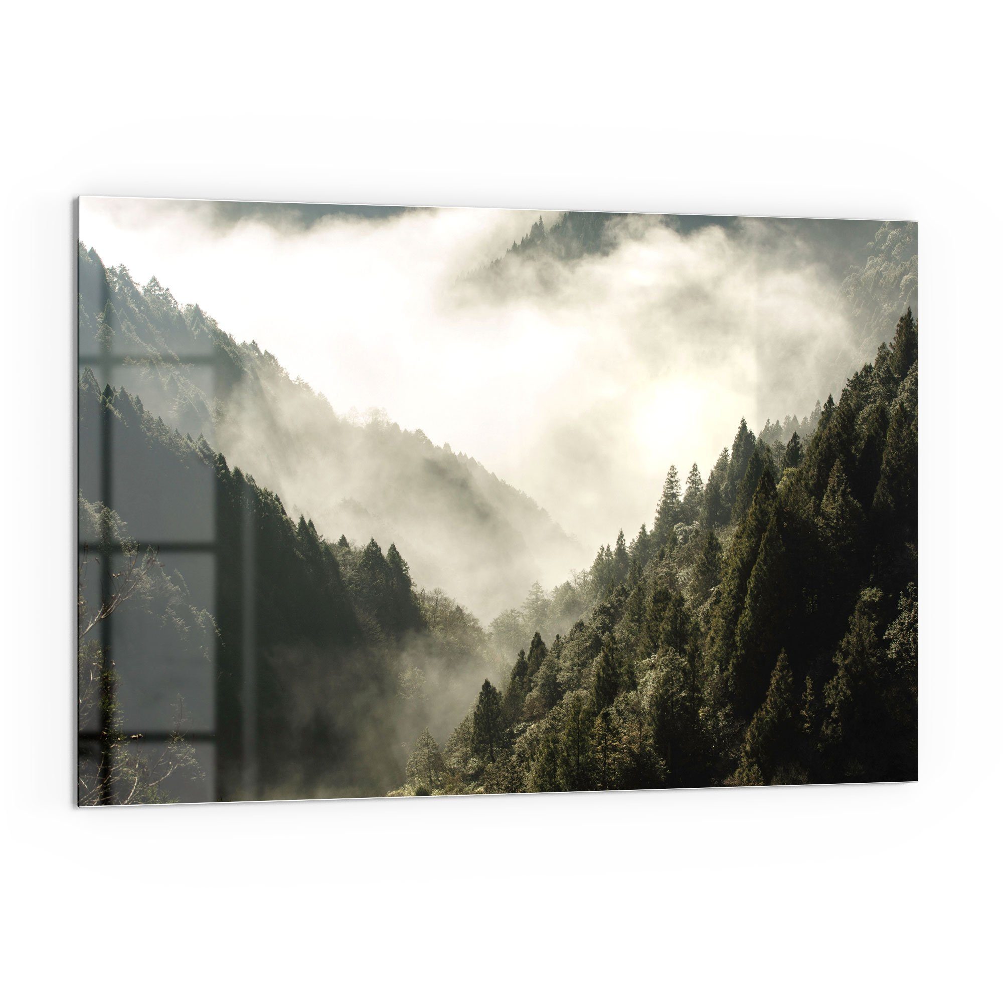 den DEQORI Badrückwand Herdblende Bergen', in Glas 'Nebel Küchenrückwand Spritzschutz