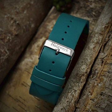 Holzwerk Quarzuhr GRANSEE Damen & Herren Leder & Holz Armband Uhr, türkis blau, beige