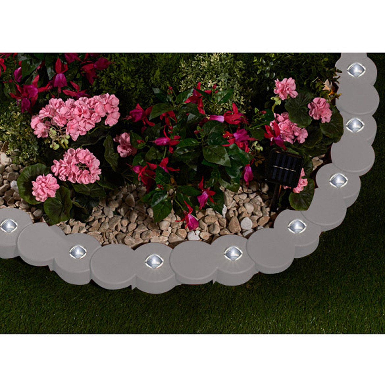 HTI-Living Beetumrandung Beetumrandung Nessa Solar Palisade 12-teilig Grau, LxH: 22x4.5 cm, Set, Beetumrandung mit 12 Modulen inkl. Solarbeleuchtung, Beetbegrenzung Beeteinfassung Rasenkante