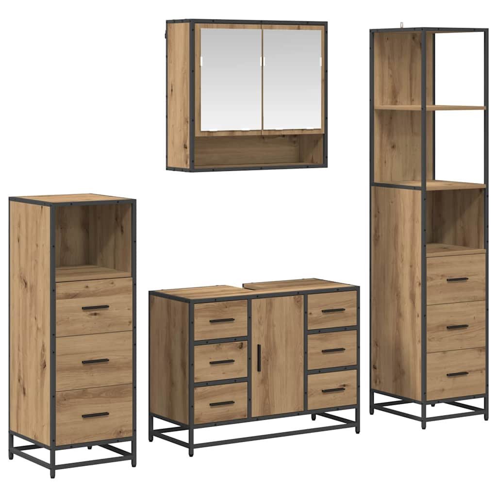 vidaXL Badezimmer-Set Badezimmermöbel-Set 4 stk. Artisan-Eiche 80 x 33 x 60 cm, (4-St)