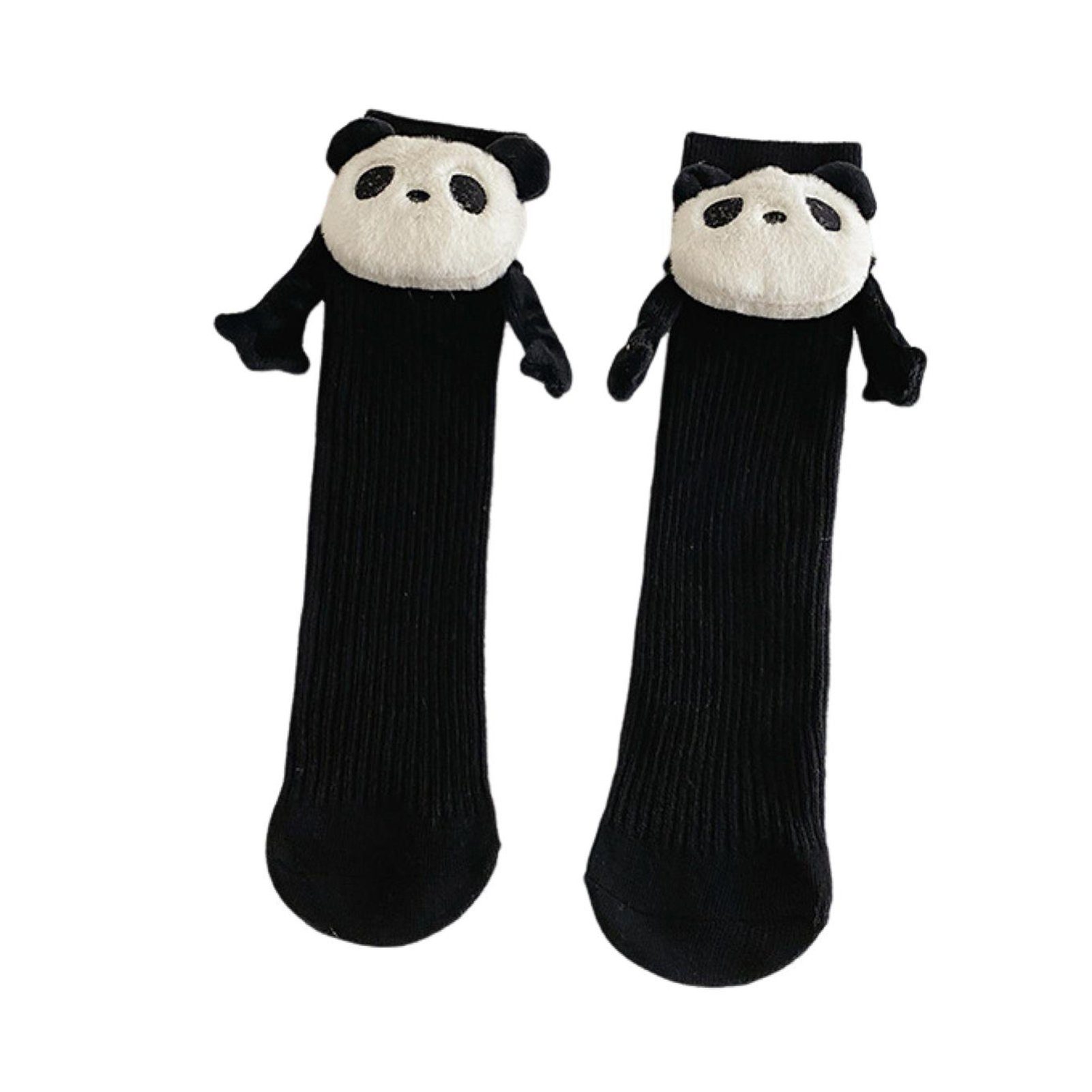 Socken Weiche Winterwarme Kuschelsocken Panda/Löwe Tier Süße Socken (Händchen Cartoon 1 für Schwarz einfarbig Damen Rutaqian Paar mittlerer Socken, haltende Atmungsaktive magnetische Kinder-Baumwollsocken Mädchen) Röhre