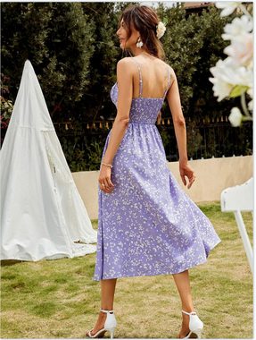 RUZU UG Dirndl Sexy Sommerkleid mit Hosenträger-Print und Schlitz am Boden (1-tlg)