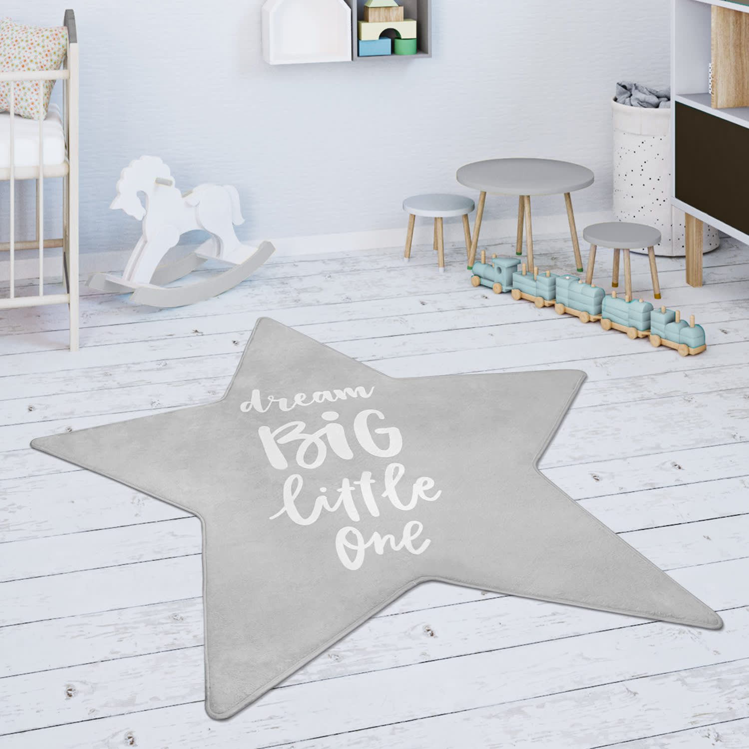 KADIMA DESIGN Kinderteppich waschmaschinenwaschbar Stern Kinderzimmer Kinderteppich, Freiform, Höhe: 4 mm, 100% Polyester, Rücken aus Felt + Dots, Freiform, 150STcm, Grau