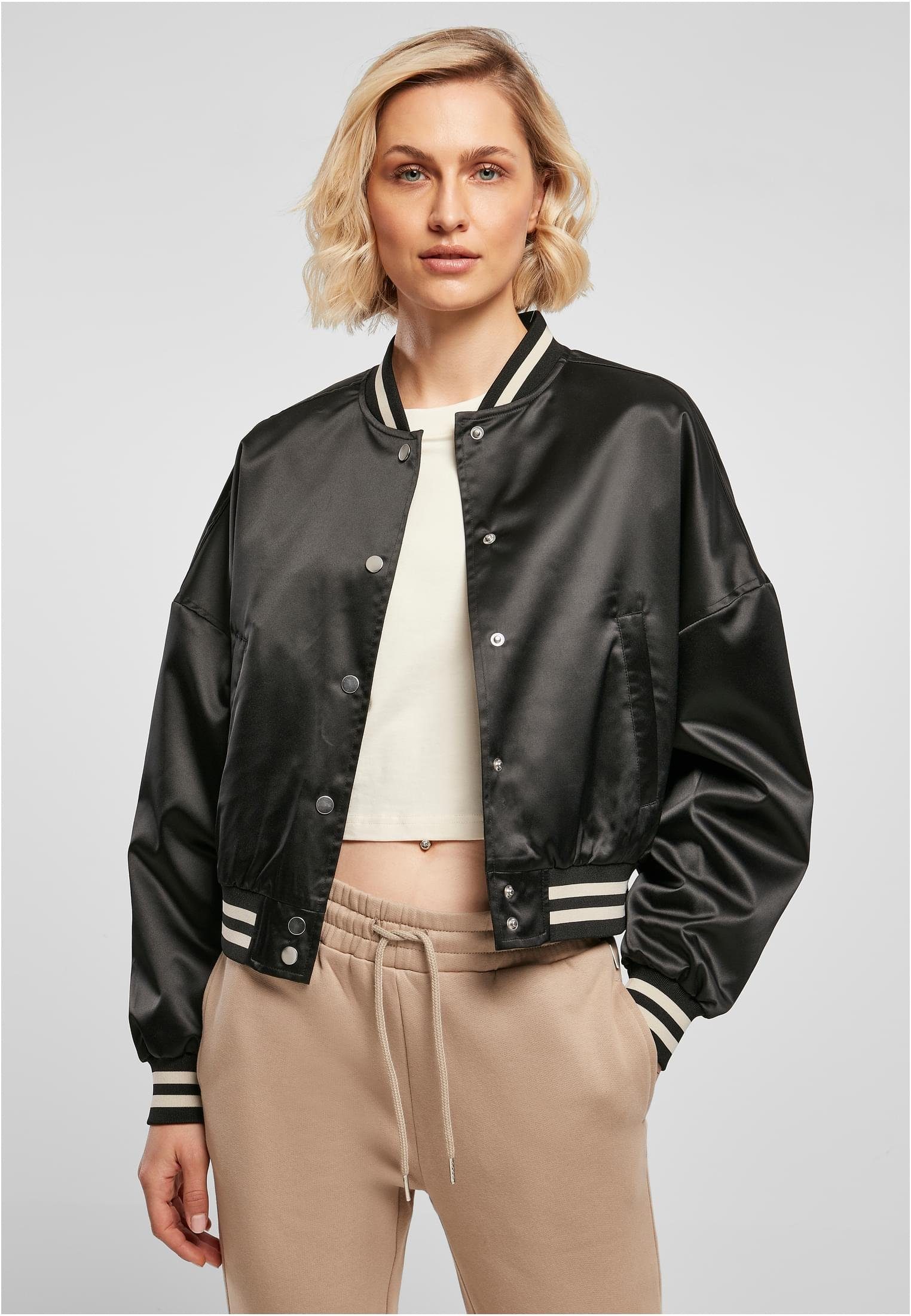 Satin (1-St), College Oversized Sommerabende Ladies Collegejacke URBAN CLASSICS für Übergangsjacke Perfekte Damen oder Jacket Short kühle