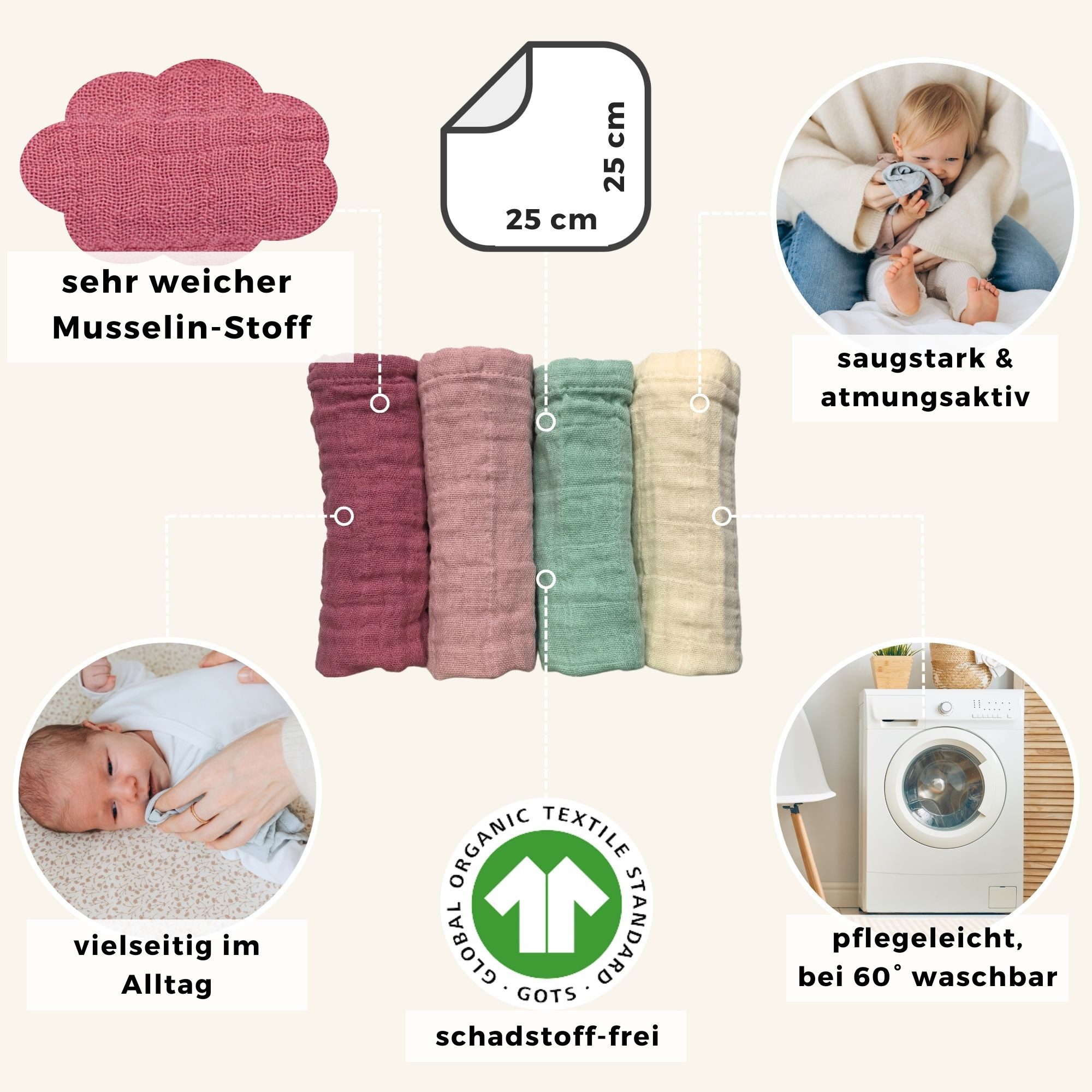 furora BABY Spucktuch Baby Mulltücher Sets (Bio-Musselin: super soft) 80x80cm oder 25x25cm, Sehr weich