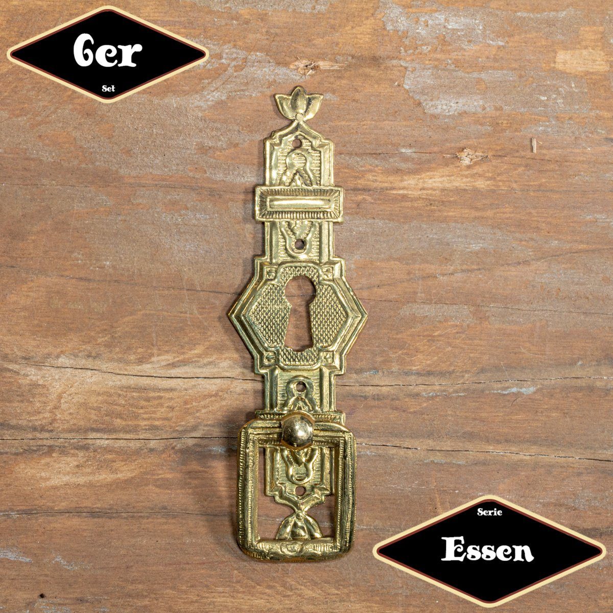 Möbelbeschlag Schubladengriff,Serie"Essen",6er Pack, Eisen in Messing Gl., H8,9xB2,8cm