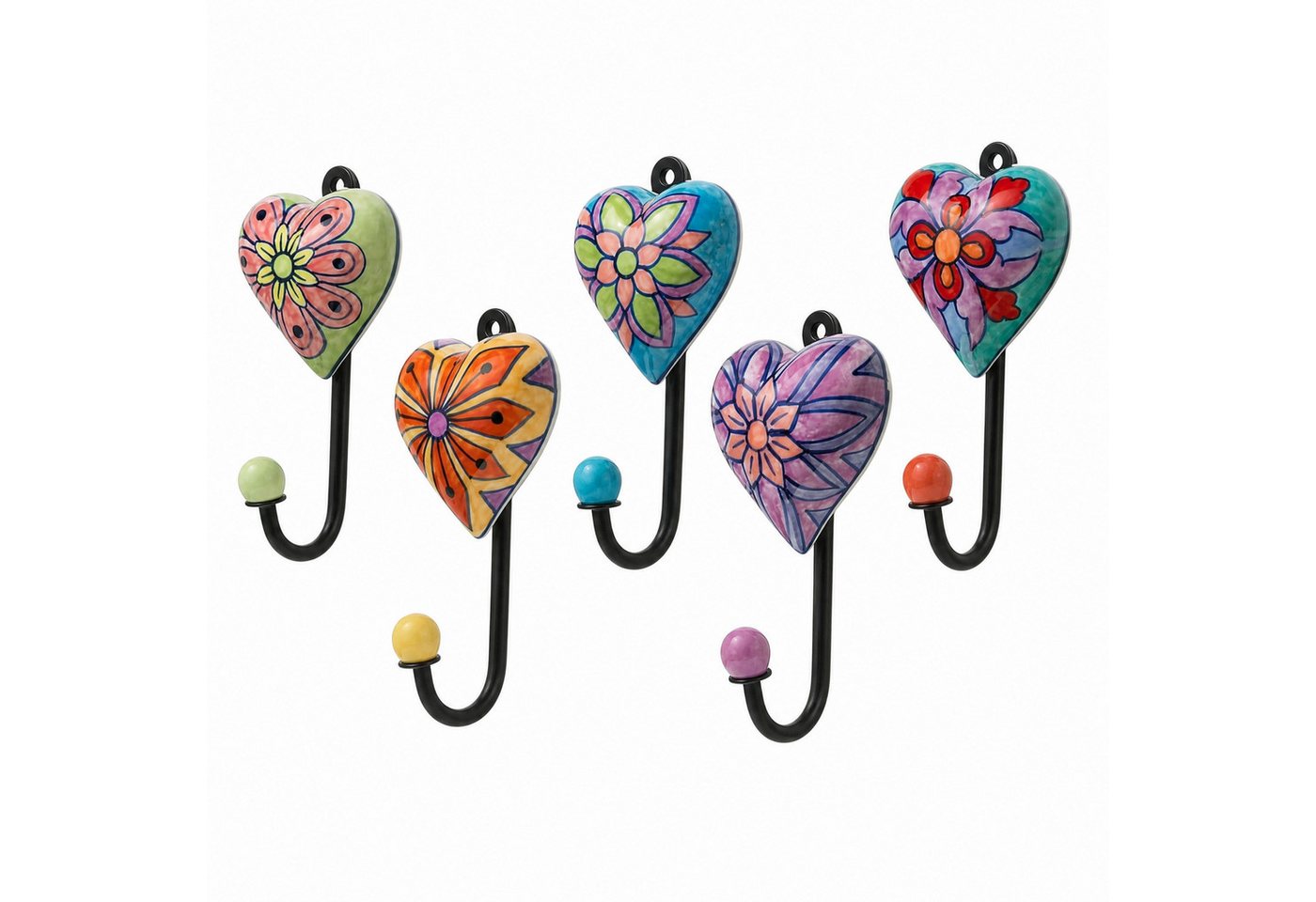 LK Trend & Style Garderobenhalter Dekorative Wandhaken Set, Herz-Design mit Blumenmuster (2 St), Keramik und Metall, lackierte Oberfläche