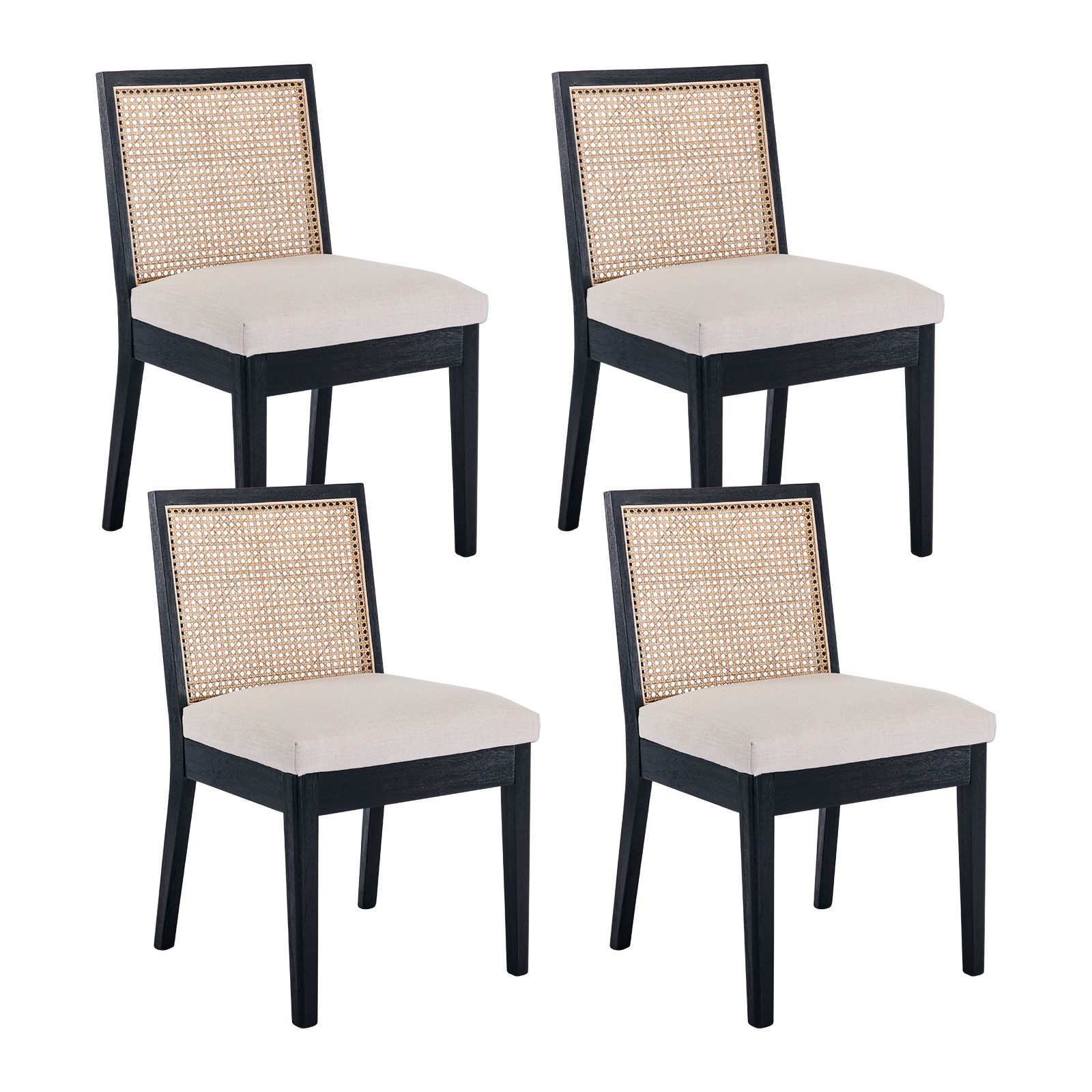 WAHSON OFFICE CHAIRS Esszimmerstuhl Vintage Rattan Esszimmerstühle 2er Set, Leinenpolster, Holzbeine, Holz (4 St)