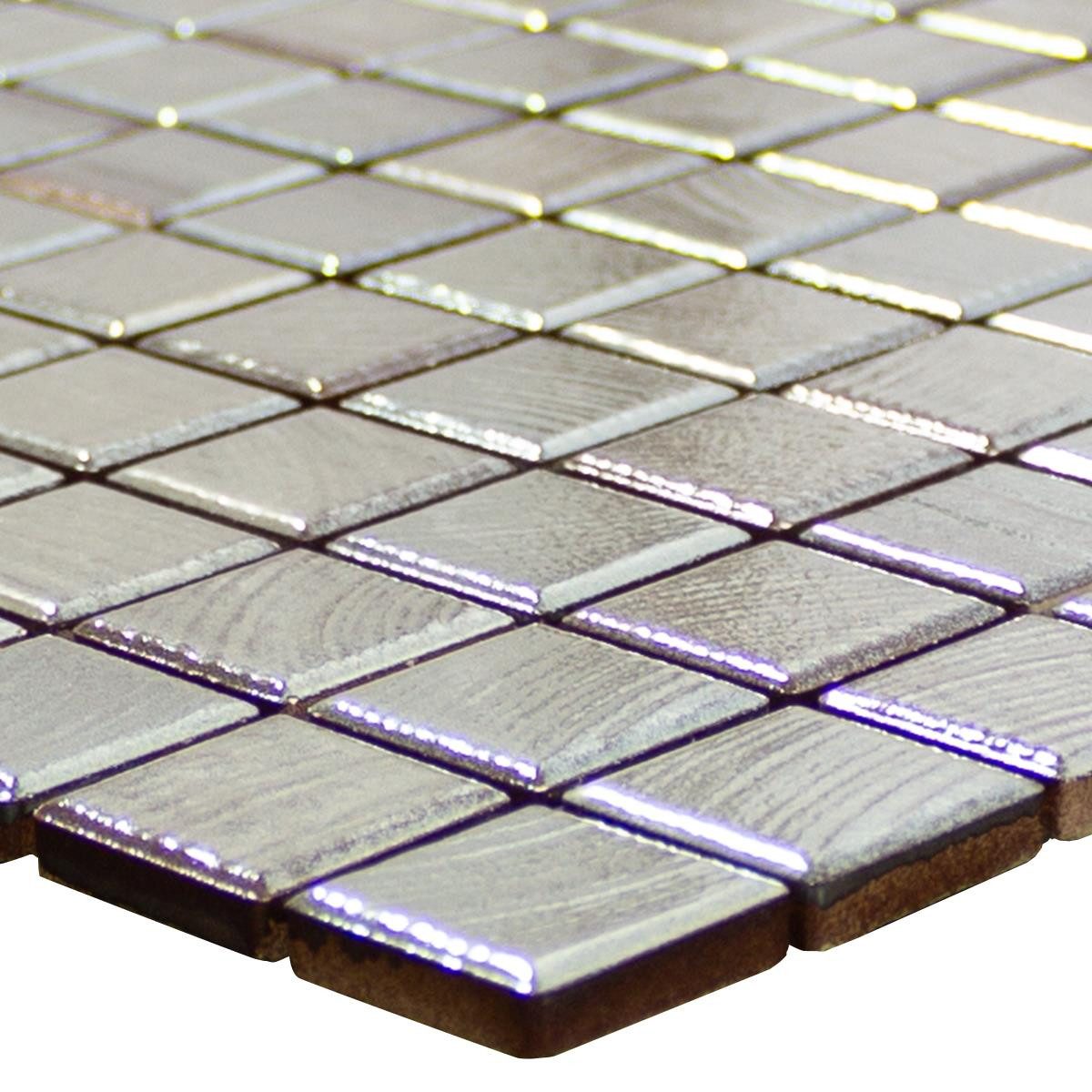 Mosafil Mosaikfliesen Keramik Mosaikfliesen Oraklia Silber, Keramik 29.700x29.700, silber, Verlegefertig auf ein Netz geklebt - Frostsicher