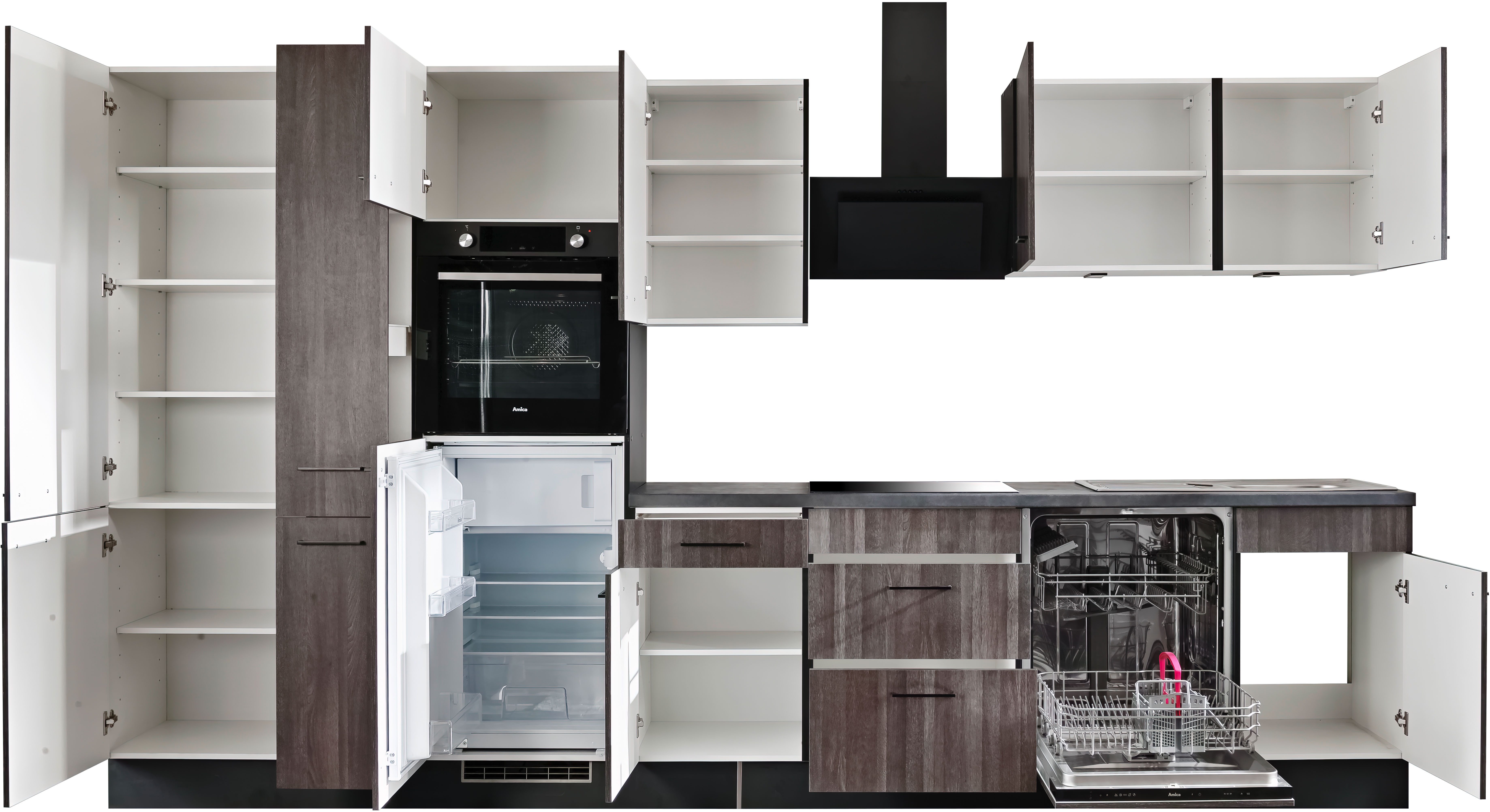 wiho Küchen Küche Nisos, Soft-Close, 370 cm, Backofen matt schwarz, Teleskopauszug