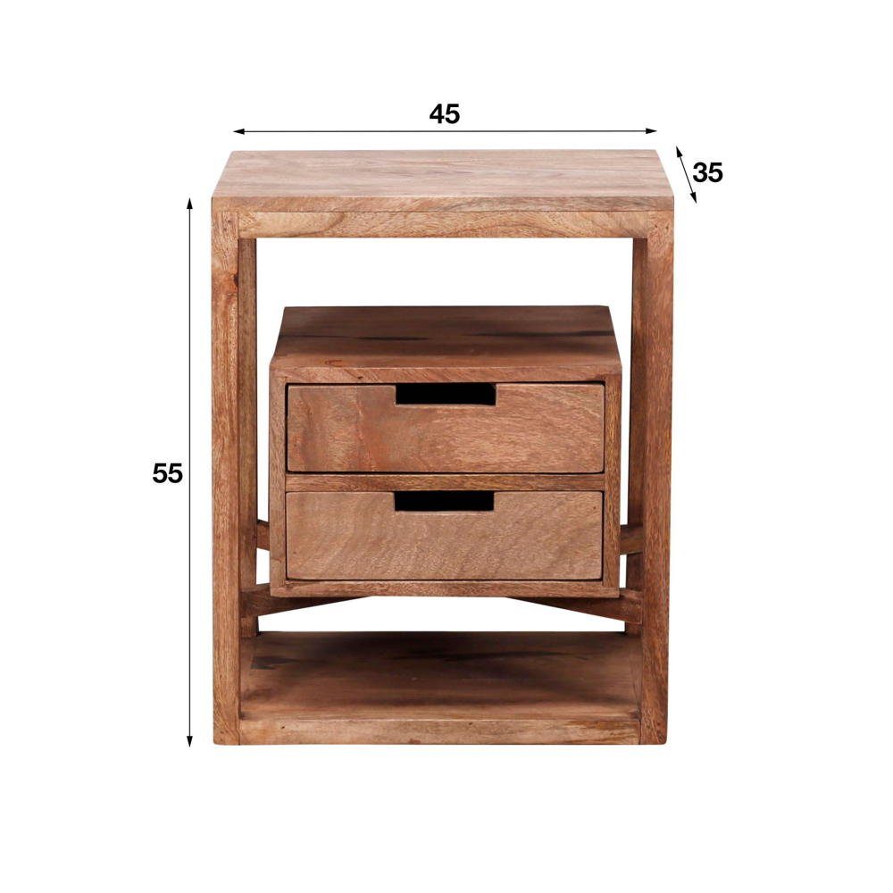 Beistelltisch Massivholz RINGO-Living Nachttisch Schubladen mit Möbel Iolani Natur-hell, 2 in