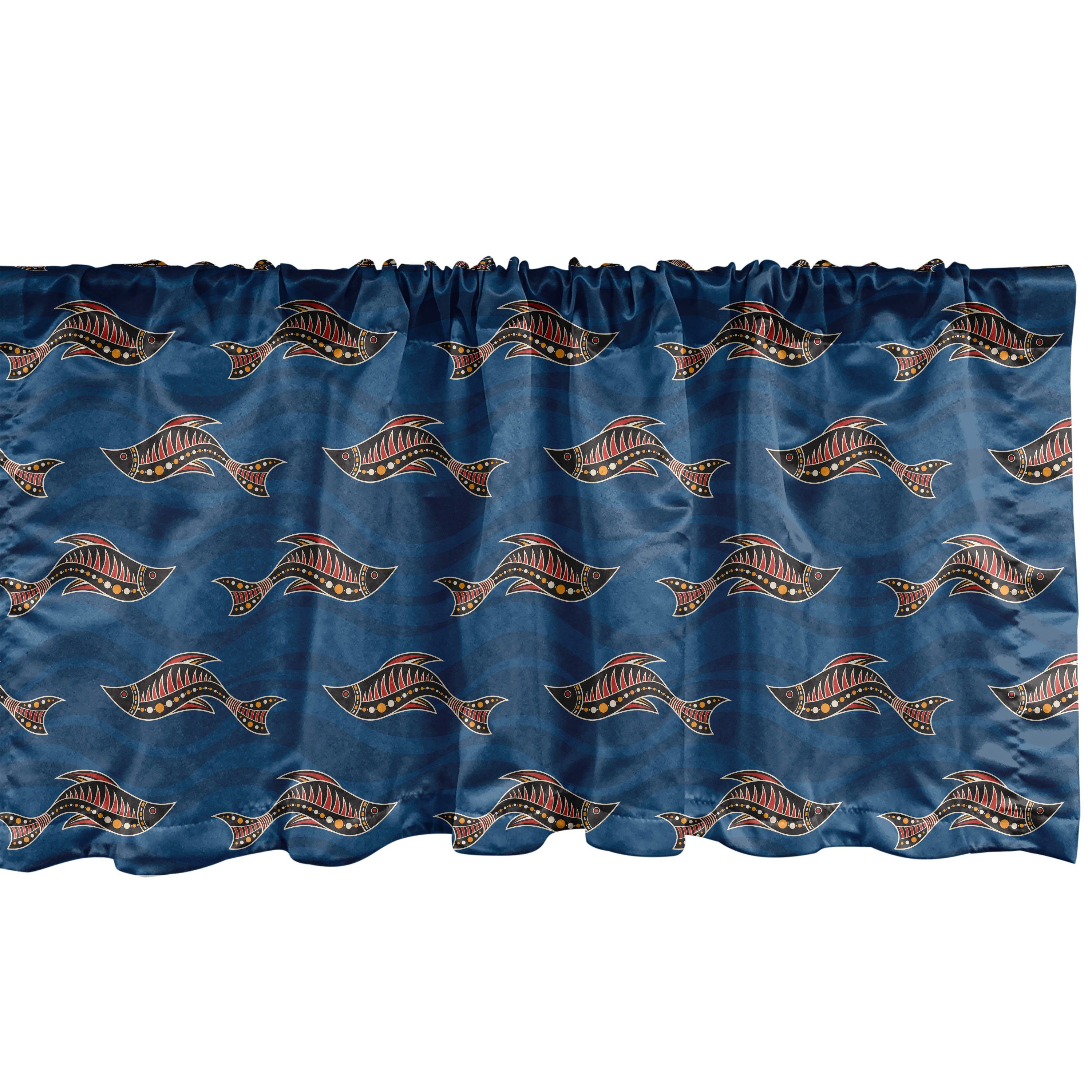 Scheibengardine Vorhang Volant für Küche Schlafzimmer Dekor mit Stangentasche, Abakuhaus, Microfaser, Welle Aboriginal Wasserkunstwerk