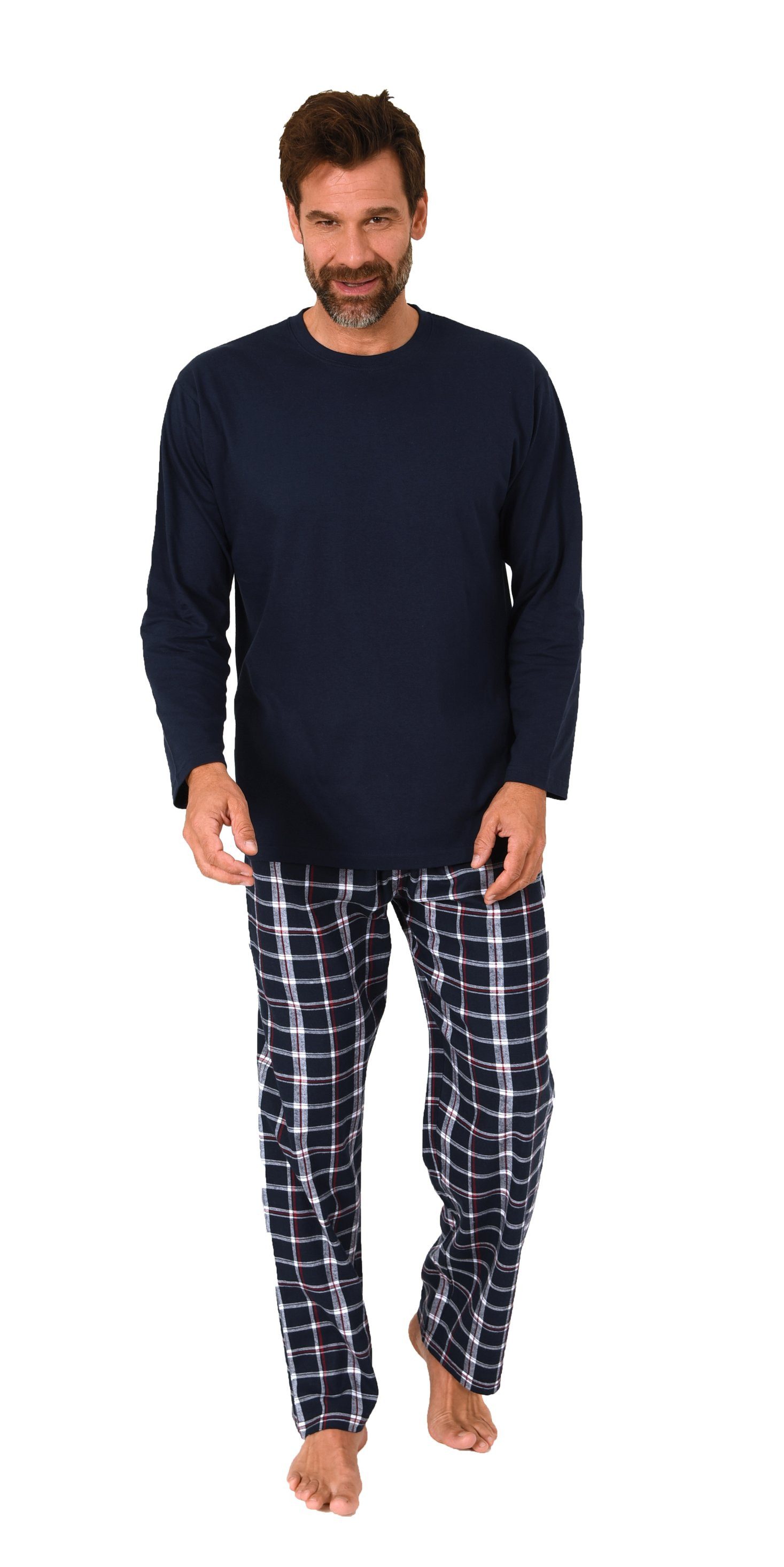 Normann Pyjama Herren Schlafanzug lang, Pyjama mit Flanell-Hose in Karo-Opt günstig online kaufen