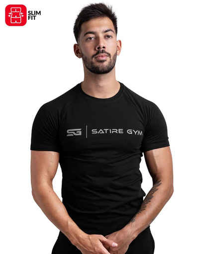 SATIRE GYM® Trainingsshirt »Fitness T-Shirt aus Baumwolle Slim Fit« T-Shirt mit Print oder Patch