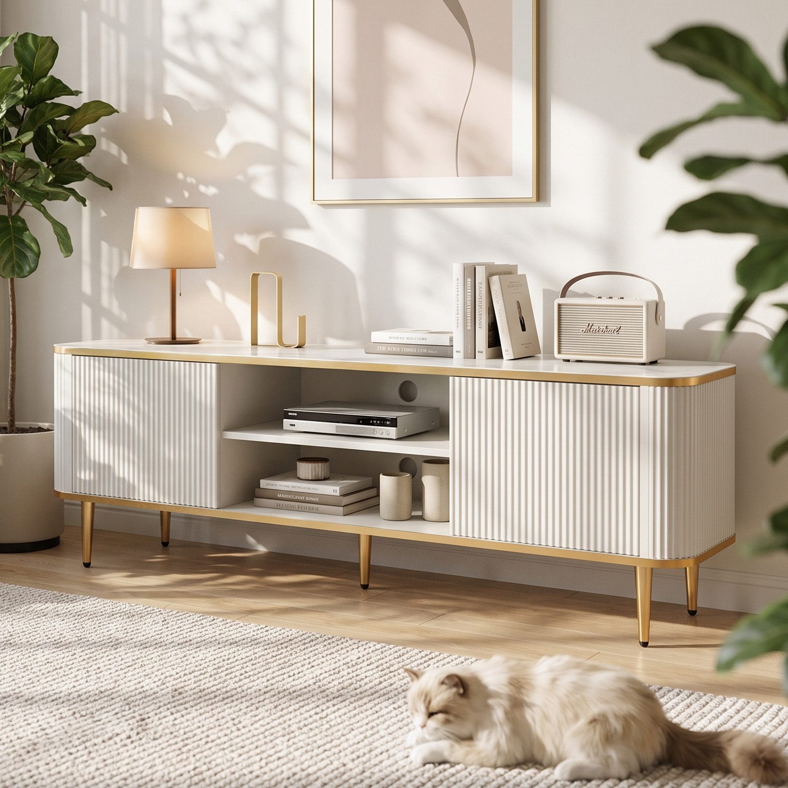 Jiexi TV-Schrank Wohnzimmer Set TV Lowboard & Couchtisch Marmor-Optik Gold