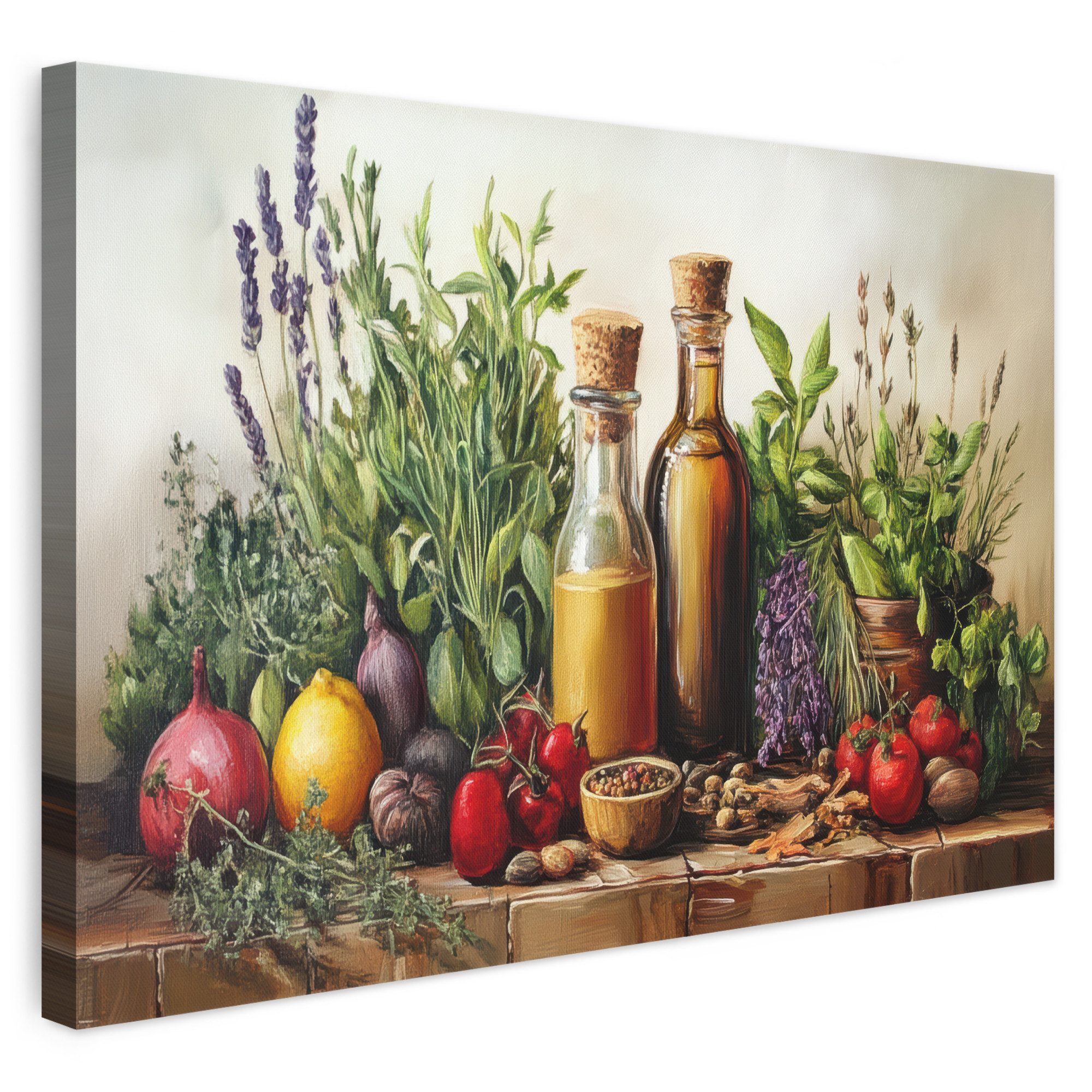 OneMillionCanvasses® Leinwandbild Stilleben - Kräuter - Gewürze - Früchte - Farbenfroh, Fotodruck (1 St), Leinwand Bilder Klein, Wand Dekoration Aesthetic 30x20 cm