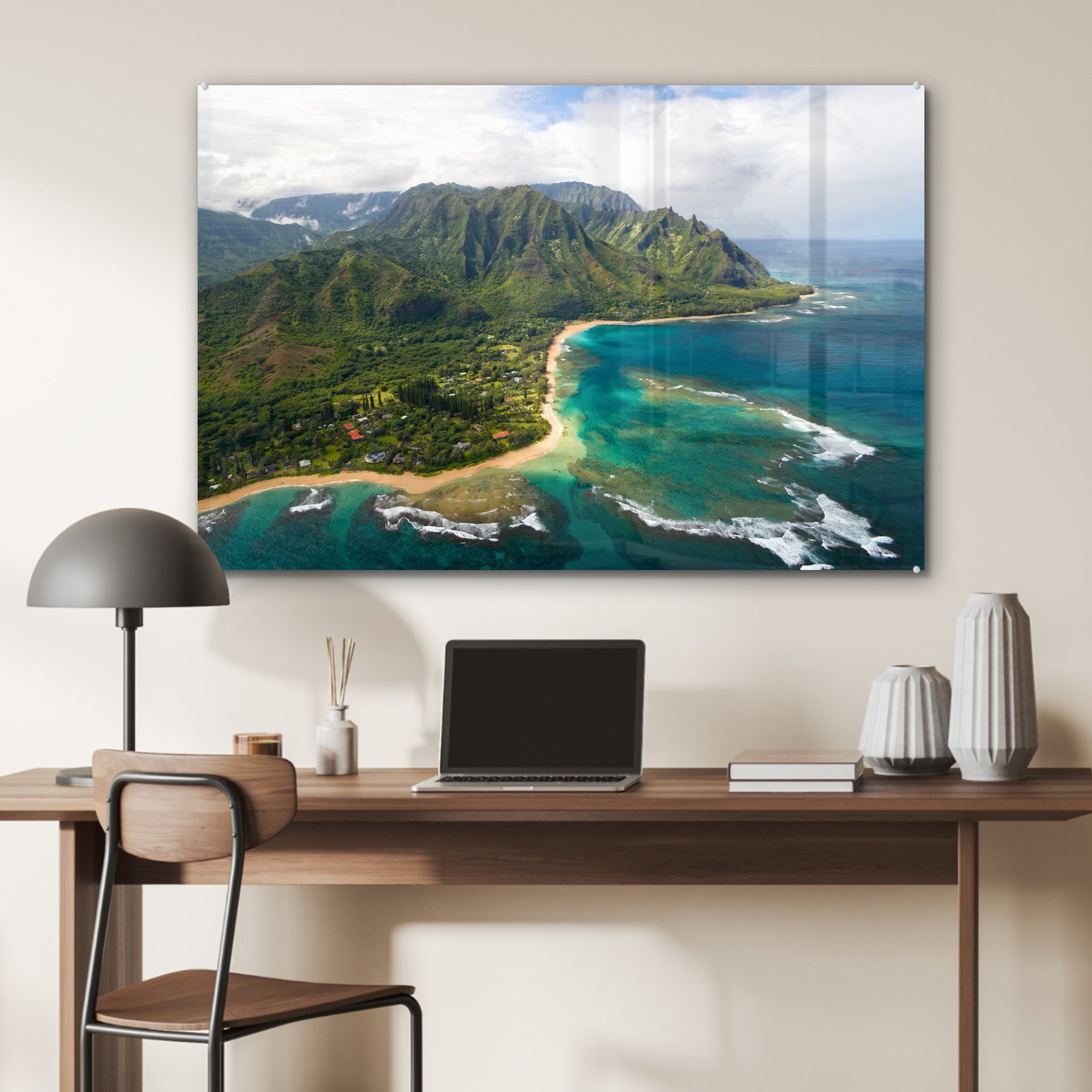 Schlafzimmer & St), Hawaii, Nordküste Wohnzimmer der von Acrylglasbilder (1 Ein MuchoWow Luftbild Kauai Acrylglasbild auf