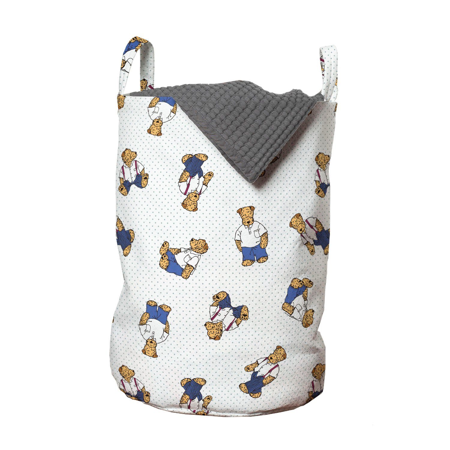 Abakuhaus Wäschesäckchen Wäschekorb mit Kordelzugverschluss Griffen für Waschsalons, gepunktete Teddybär-Karikatur