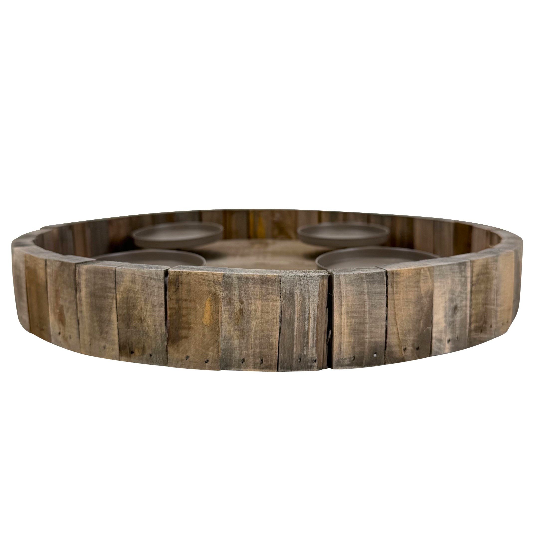 Online-Fuchs Adventskranz rund aus Holz mit schwarzen Kerzenständern aus Metall - Weihnachtsdeko, natürliche Optik - geeignet für Stumpenkerzen bis 8 cm Ø – Bild 4 von 5