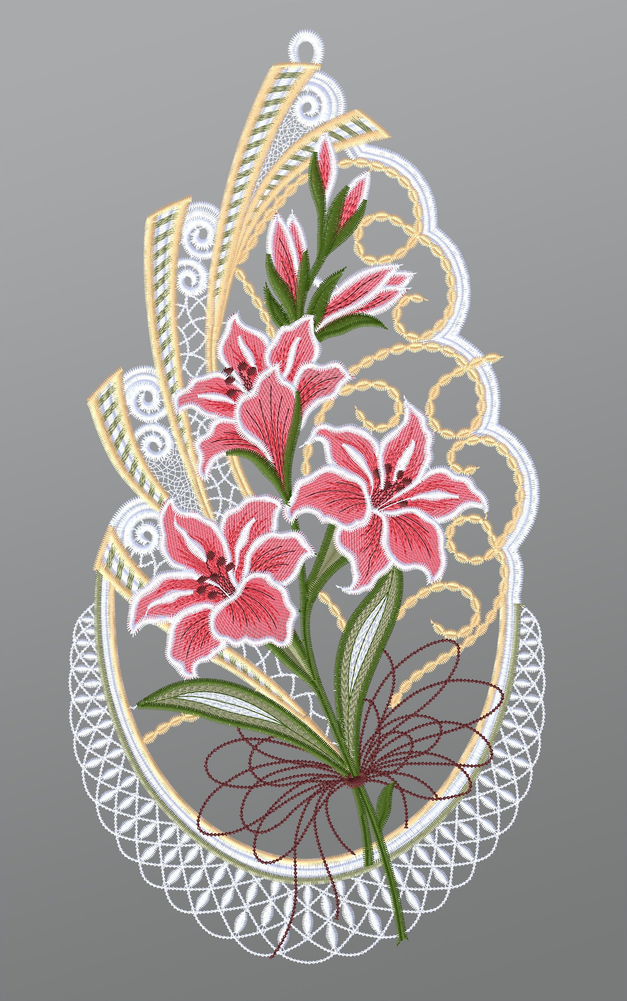 Plauener Spitze® Fensterbild Gladiolenstrauß, HxB 36x17cm