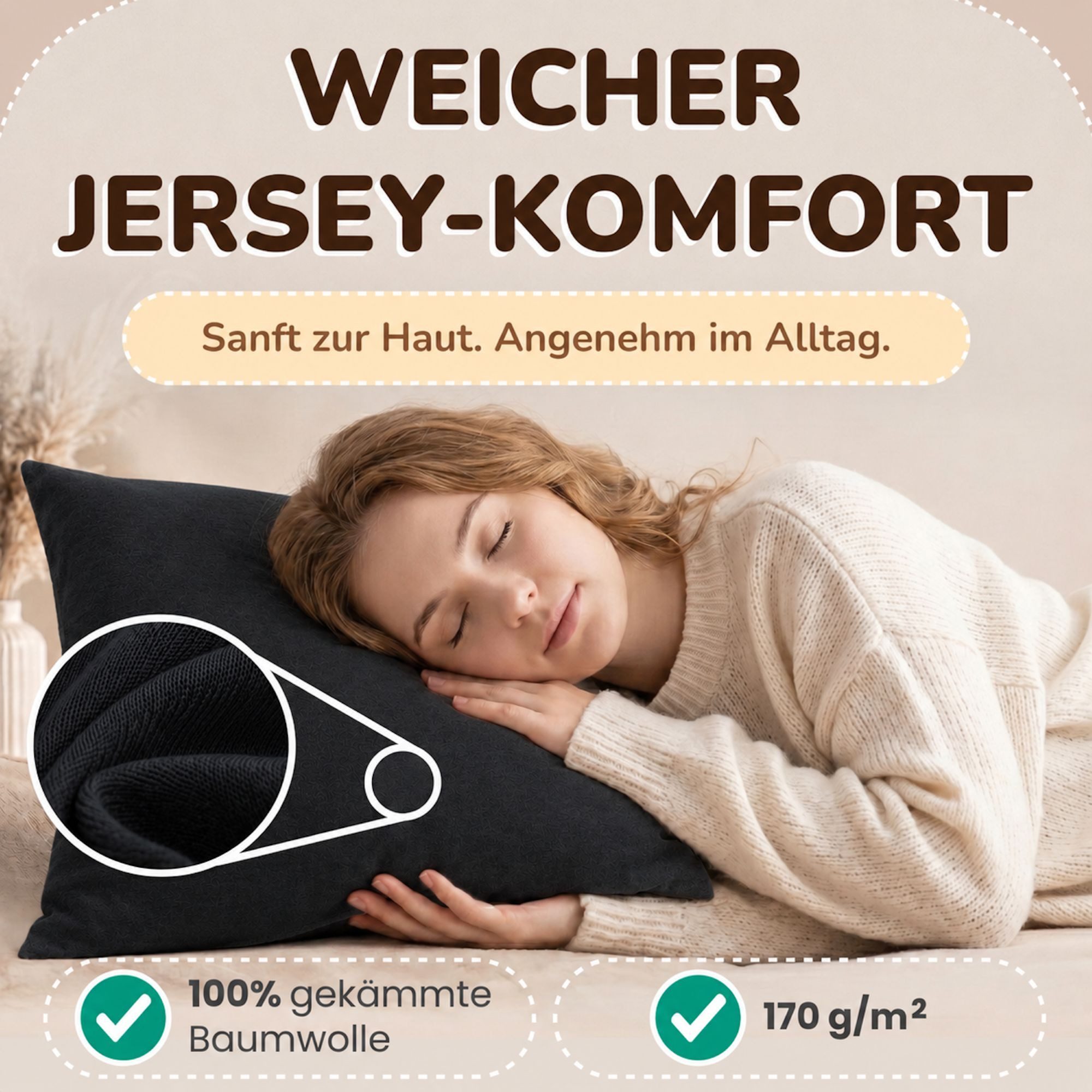 leevitex® Kissenbezüge Kissenbezug 40 x 40 cm, 2er Set, Schwarz, (2 Stück), feine Jersey-Qualität, 100% Baumwolle, robuster Reißverschluss