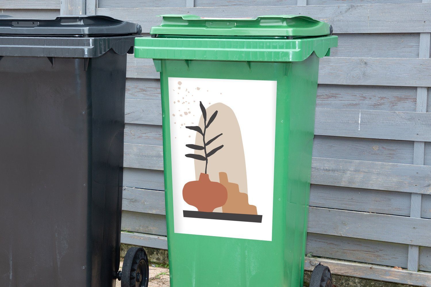 MuchoWow St), - (1 Sommer Regal Container, Abfalbehälter - - Sticker, Wandsticker Mülleimer-aufkleber, Mülltonne, Pflanze Weiß