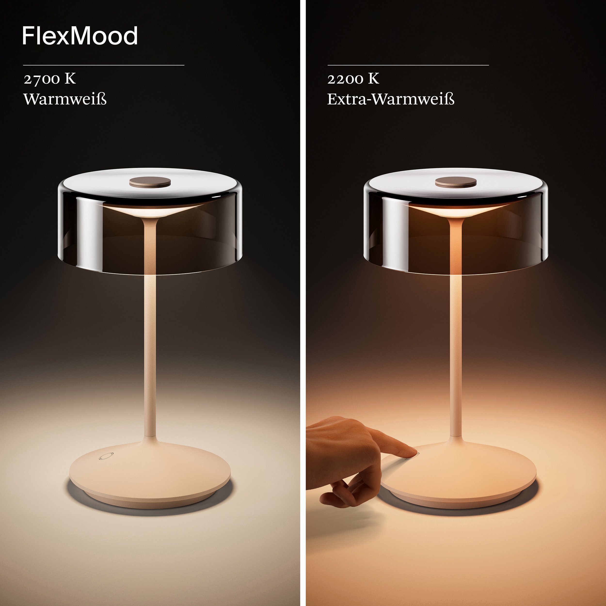 SIGOR LED Tischleuchte Akku-Glasleuchte NUMOTION dünenbeige, Dimmbar, LED fest integriert, Warmweiß