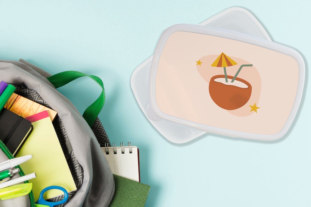 Erwachsene, Jungs Brotdose, MuchoWow weiß Lunchbox und - Brotbox - Mädchen für Kunststoff, Kinder und Kokosnuss Cocktail für Sommer, (2-tlg),