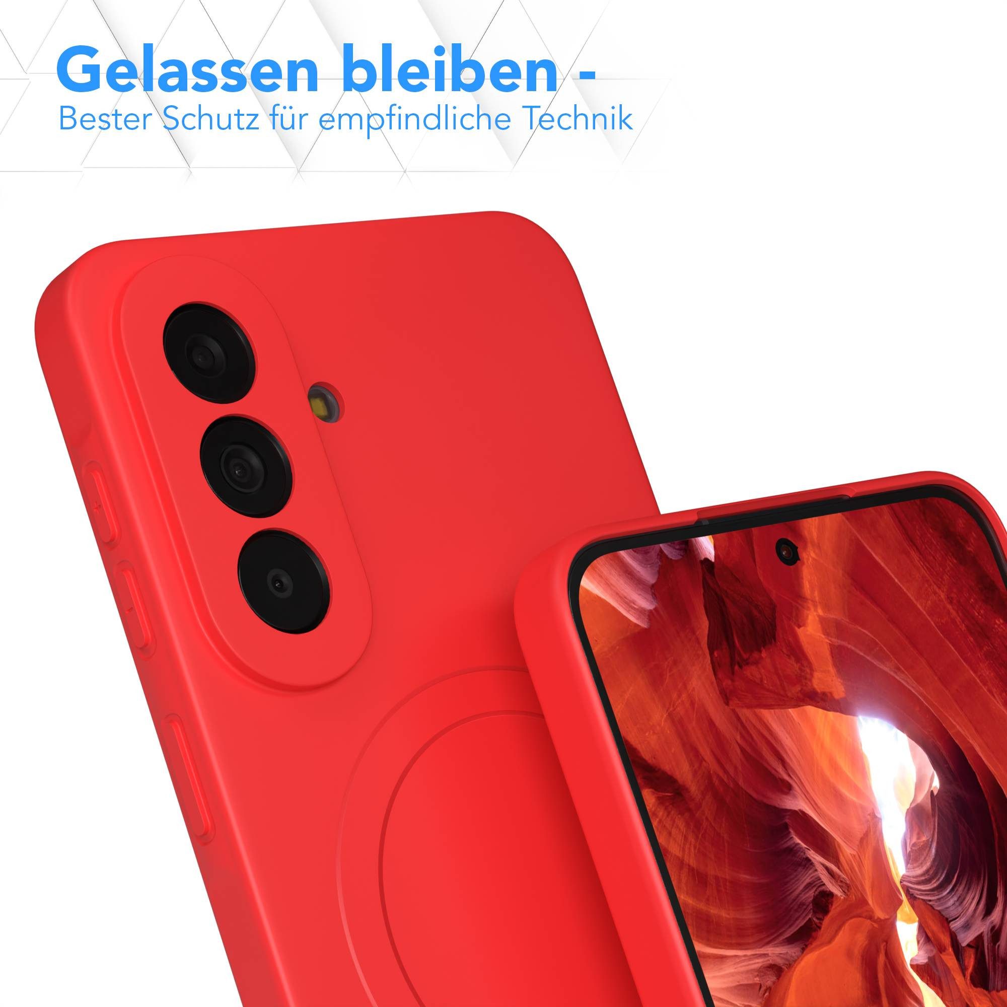 EAZY CASE Handyhülle Samsung Galaxy A57 MagSafe TPU / Silicon Coating Case 6,7 Zoll, MagSafe Handycover Silikon Softcase matt stoßfest Kamera-Bumper Rot – Bild 4 von 5