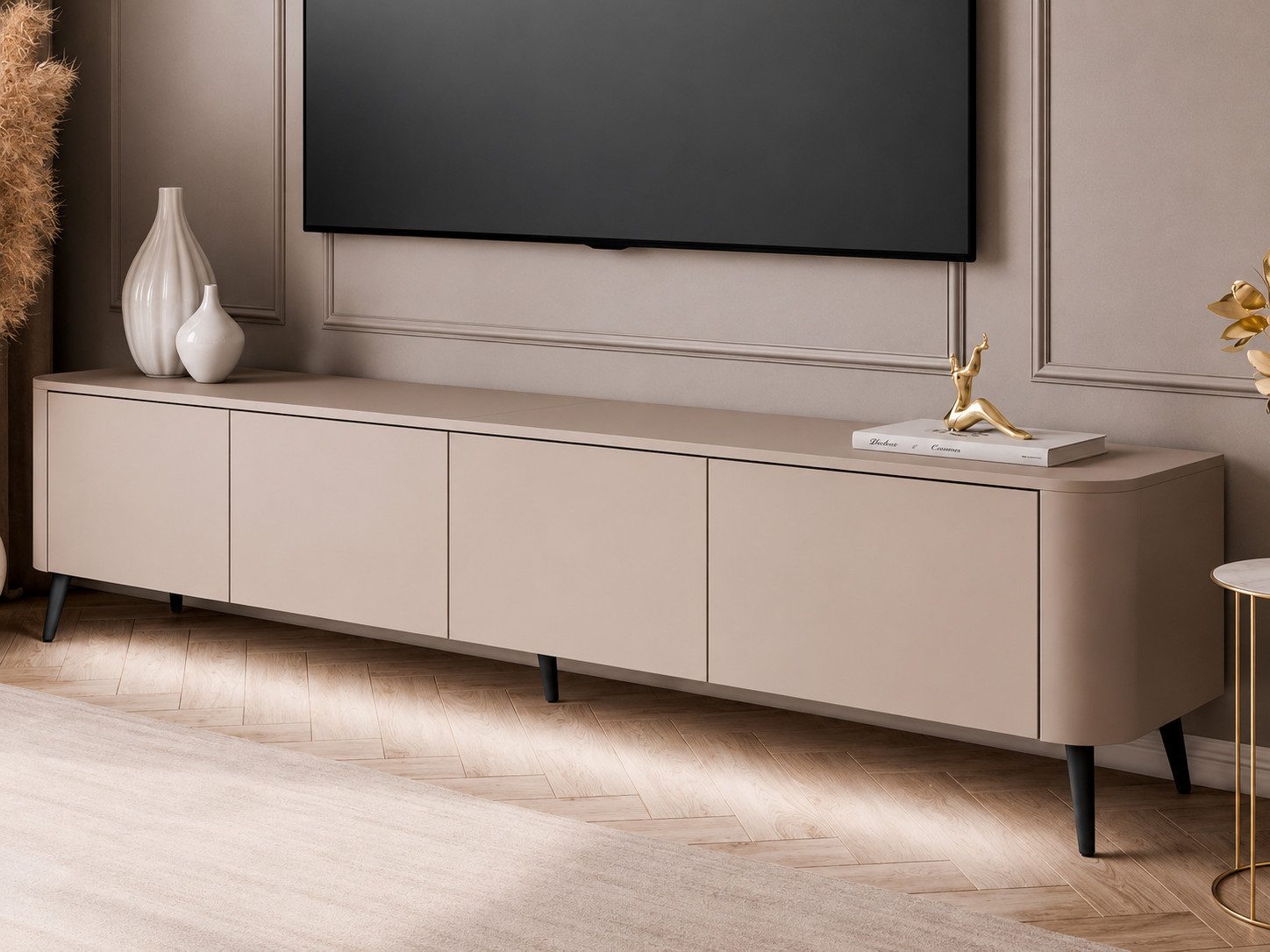 ALLHOUSE24 TV-Schrank LUMINA PUSH TO OPEN mit LED auf Metallfüßen TV Lowboard Gesamtbreite 200 cm