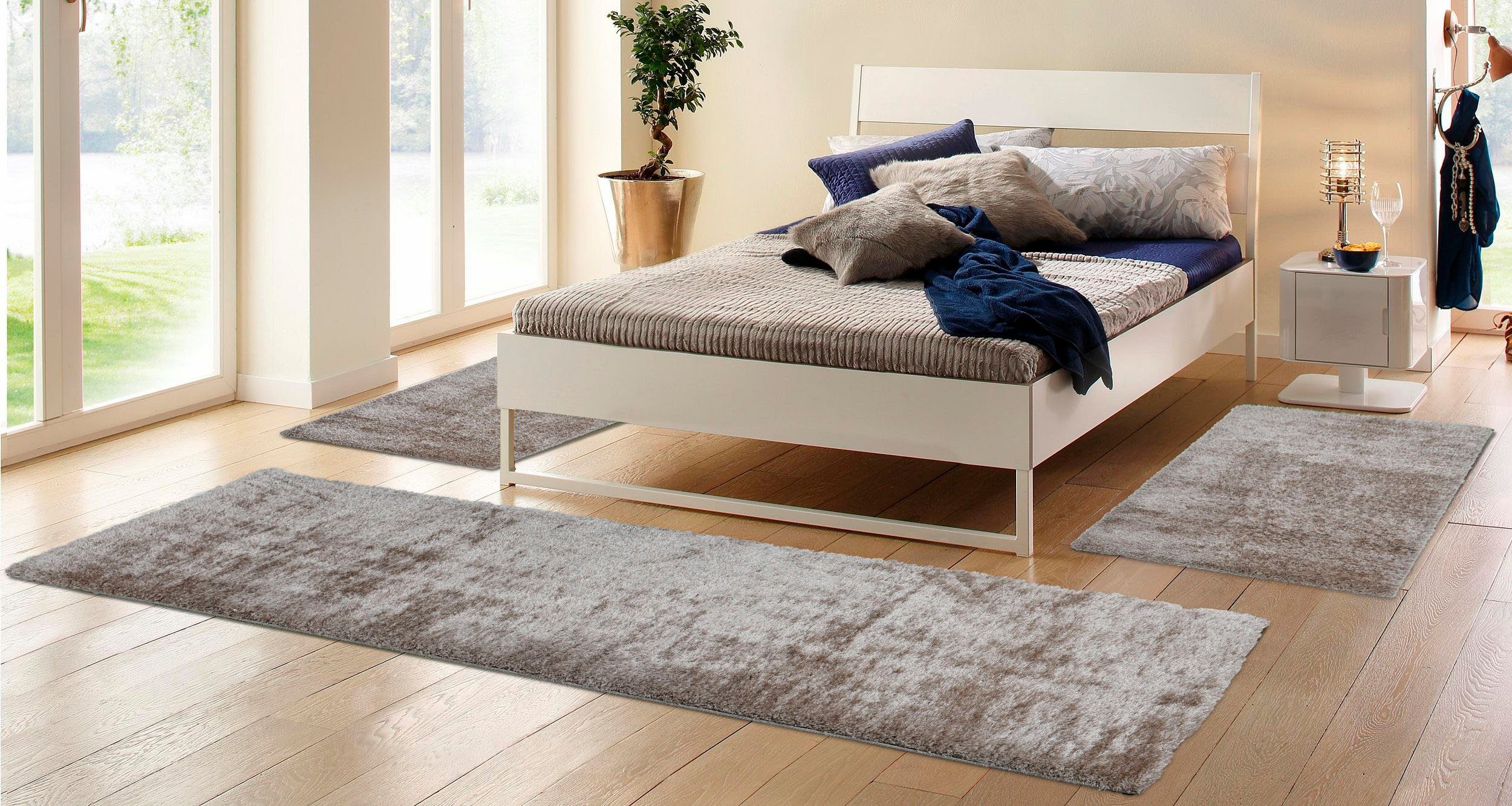 Malin Pflegeleicht Höhe Home Microfaser, 43 Bettumrandung affaire, glanz, (3-tlg), sand Uni-Farben, Hochflor, mm, leichter Shaggy,