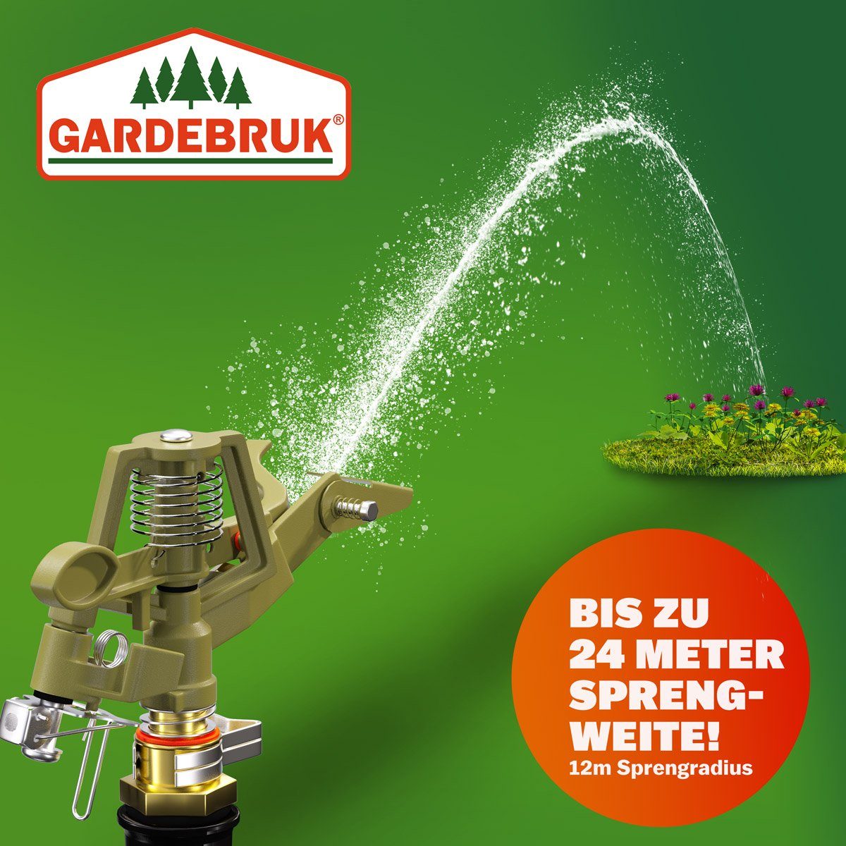 Gardebruk Kreisregner, Sprinkler Teleskopstativ Sprengweite bis 24m 360° Sprühaufsatz Garten